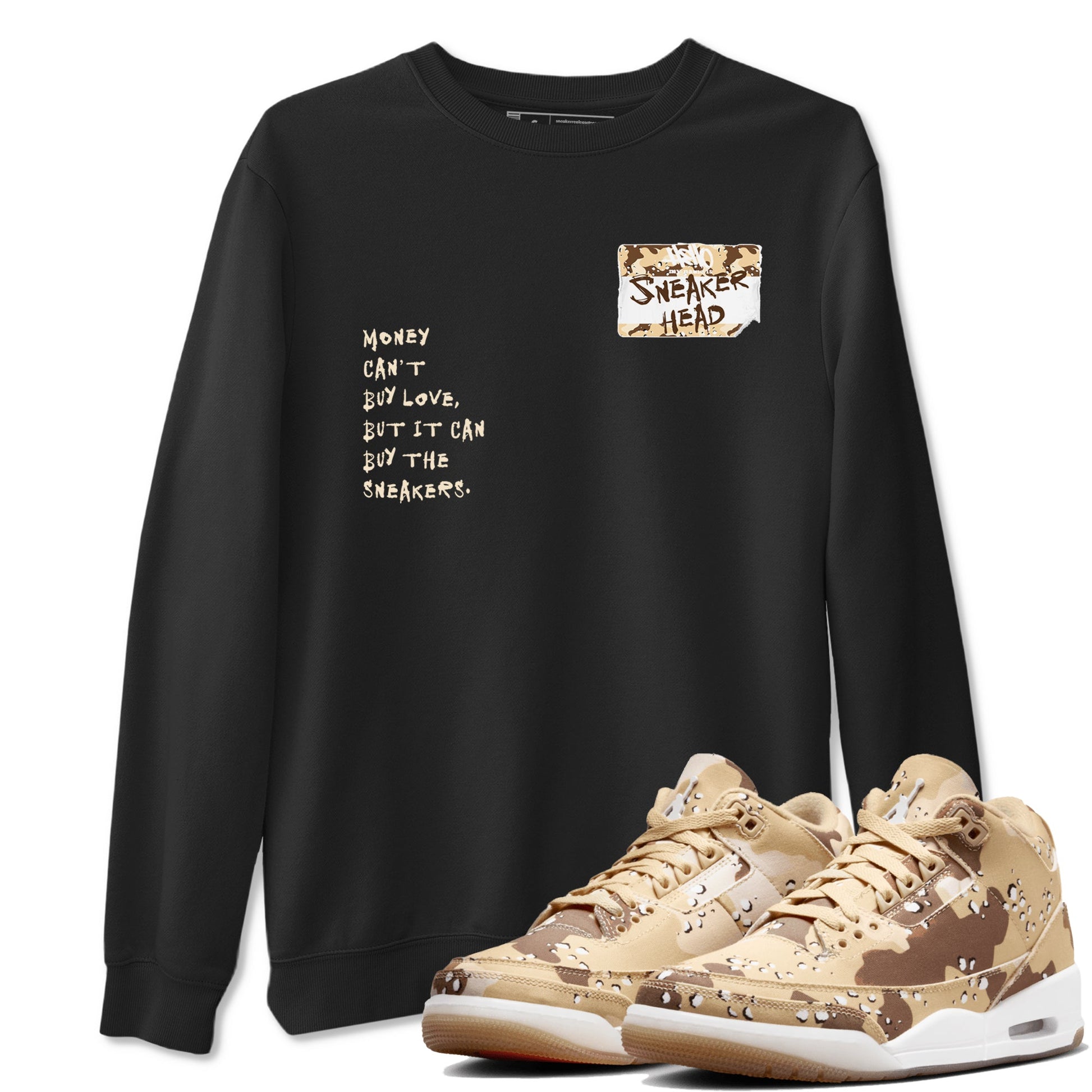 3s Desert Camo shirts to match jordans Sneakerhead Badge sneaker match tees Air Jordan 3 Desert Camo SNRT Sneaker Tees streetwear brand Black 1 unisex cotton tee