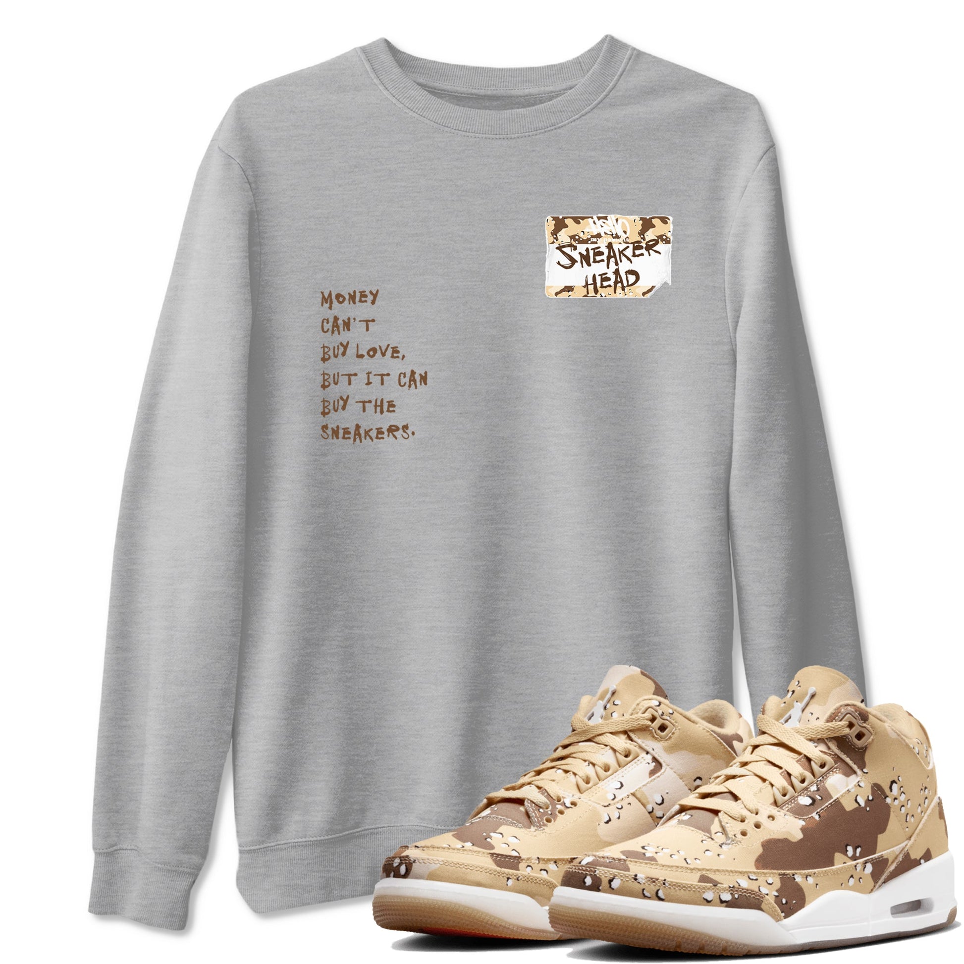 3s Desert Camo shirts to match jordans Sneakerhead Badge sneaker match tees Air Jordan 3 Desert Camo SNRT Sneaker Tees streetwear brand Heather Grey 1 unisex cotton tee