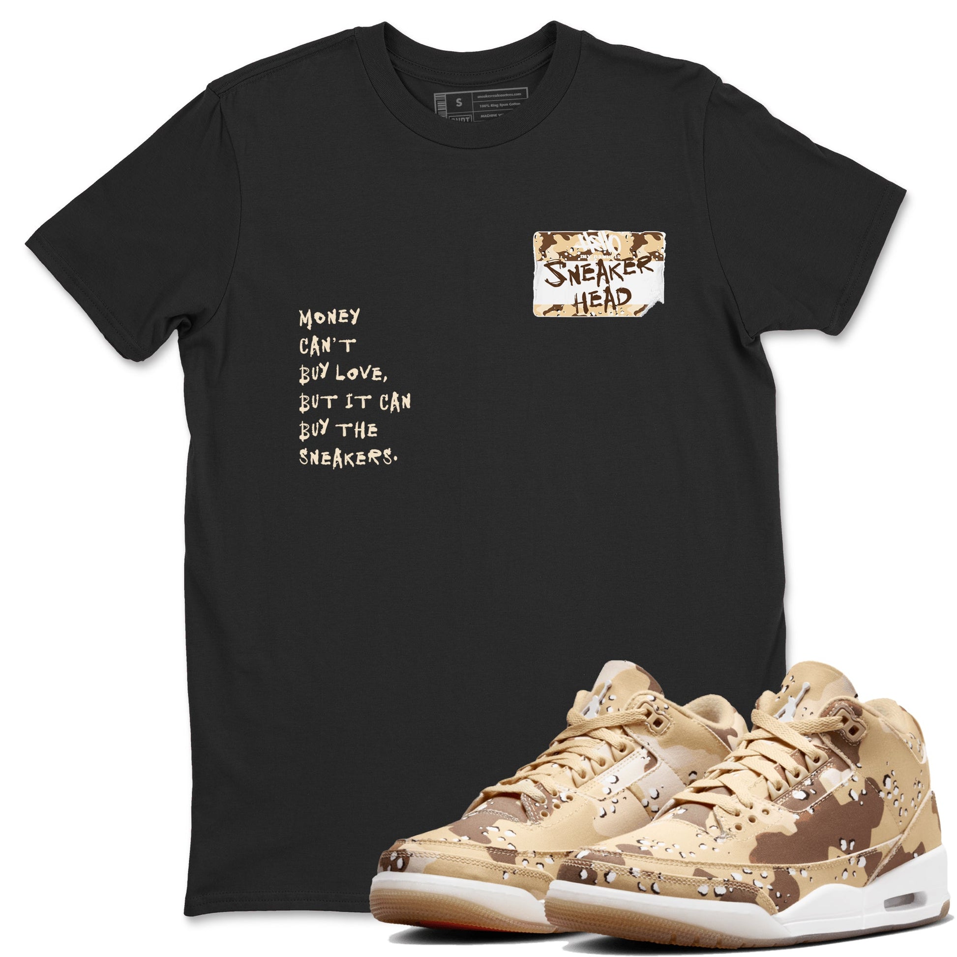 3s Desert Camo shirts to match jordans Sneakerhead Badge sneaker match tees Air Jordan 3 Desert Camo SNRT Sneaker Tees streetwear brand Black 1 unisex cotton tee