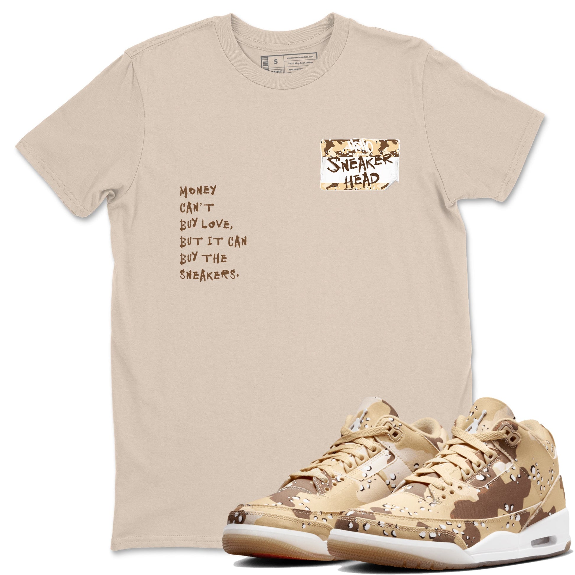 3s Desert Camo shirts to match jordans Sneakerhead Badge sneaker match tees Air Jordan 3 Desert Camo SNRT Sneaker Tees streetwear brand Sand 1 unisex cotton tee
