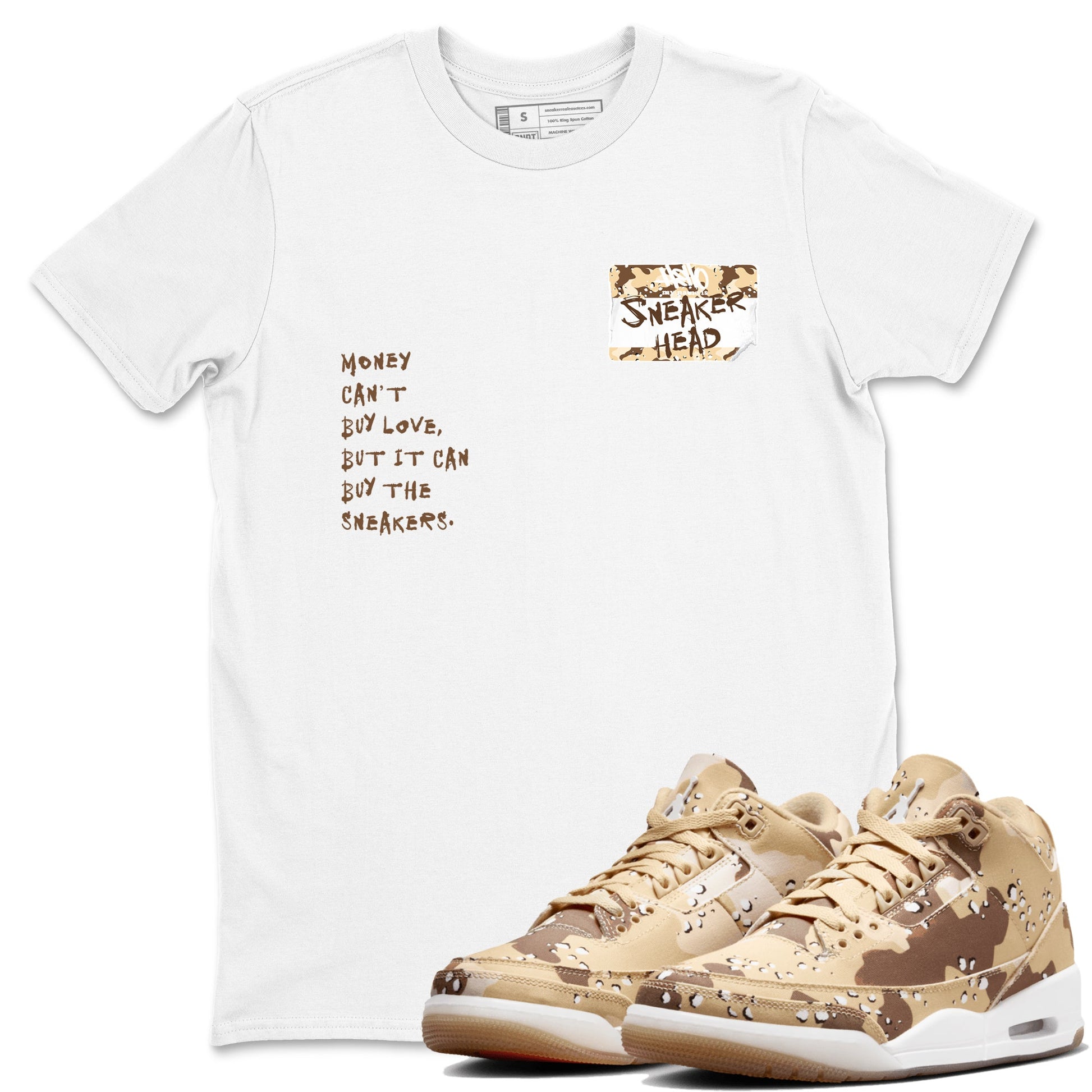 3s Desert Camo shirts to match jordans Sneakerhead Badge sneaker match tees Air Jordan 3 Desert Camo SNRT Sneaker Tees streetwear brand White 1 unisex cotton tee