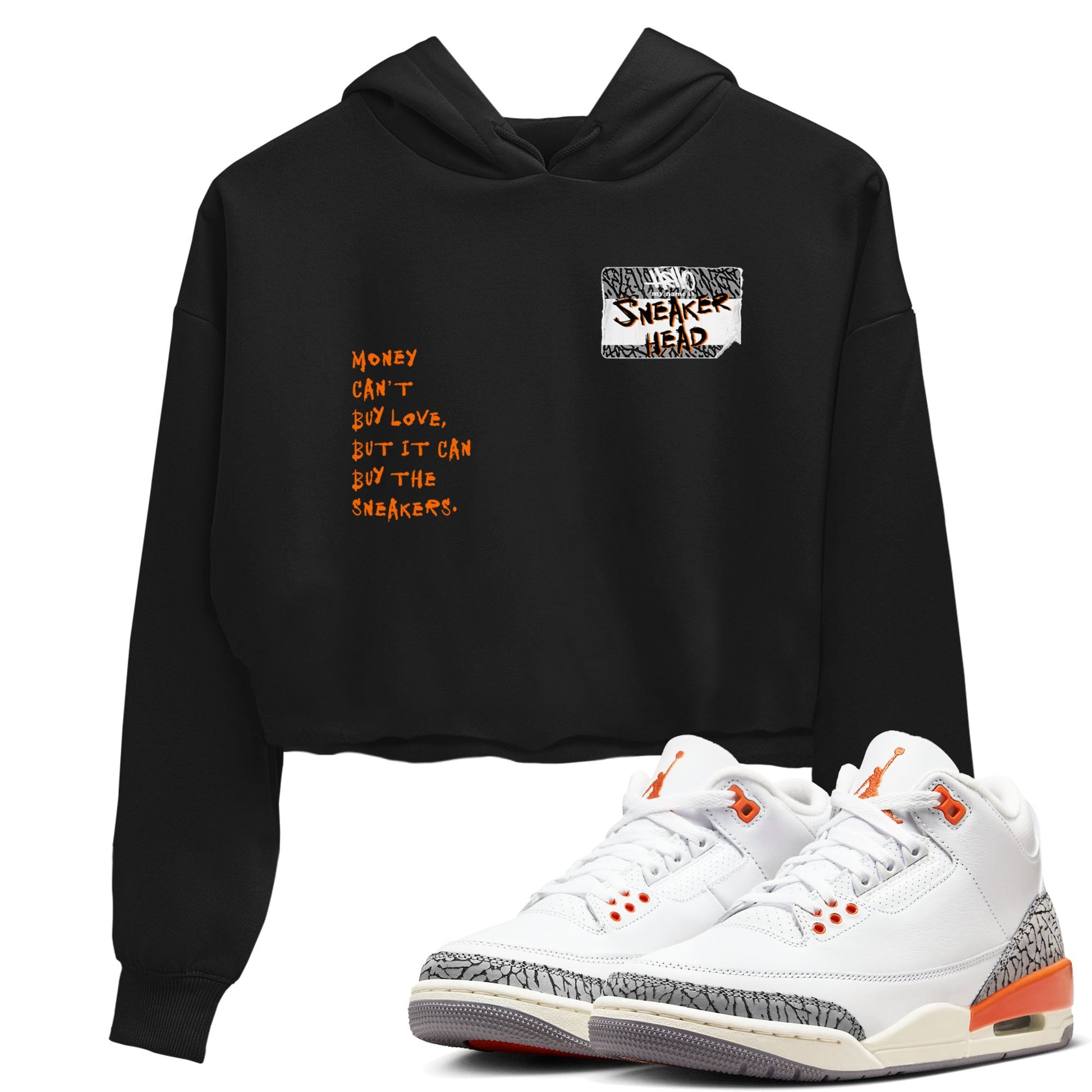 3s Georgia Peach shirt to match jordans Sneakerhead Badge sneaker tees Air Jordan 3 Georgia Peach SNRT Sneaker Release Tees Black 1 crop length shirt