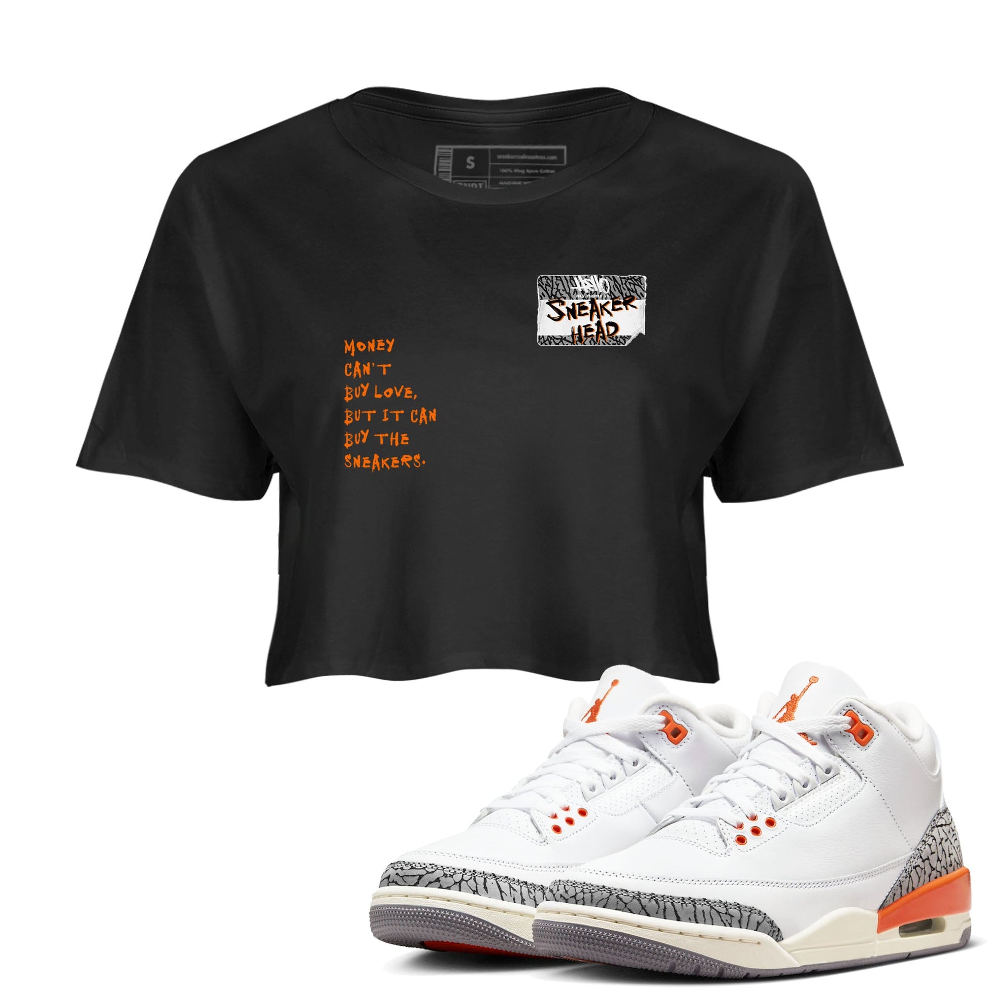 3s Georgia Peach shirt to match jordans Sneakerhead Badge sneaker tees Air Jordan 3 Georgia Peach SNRT Sneaker Release Tees Black 1 crop length shirt