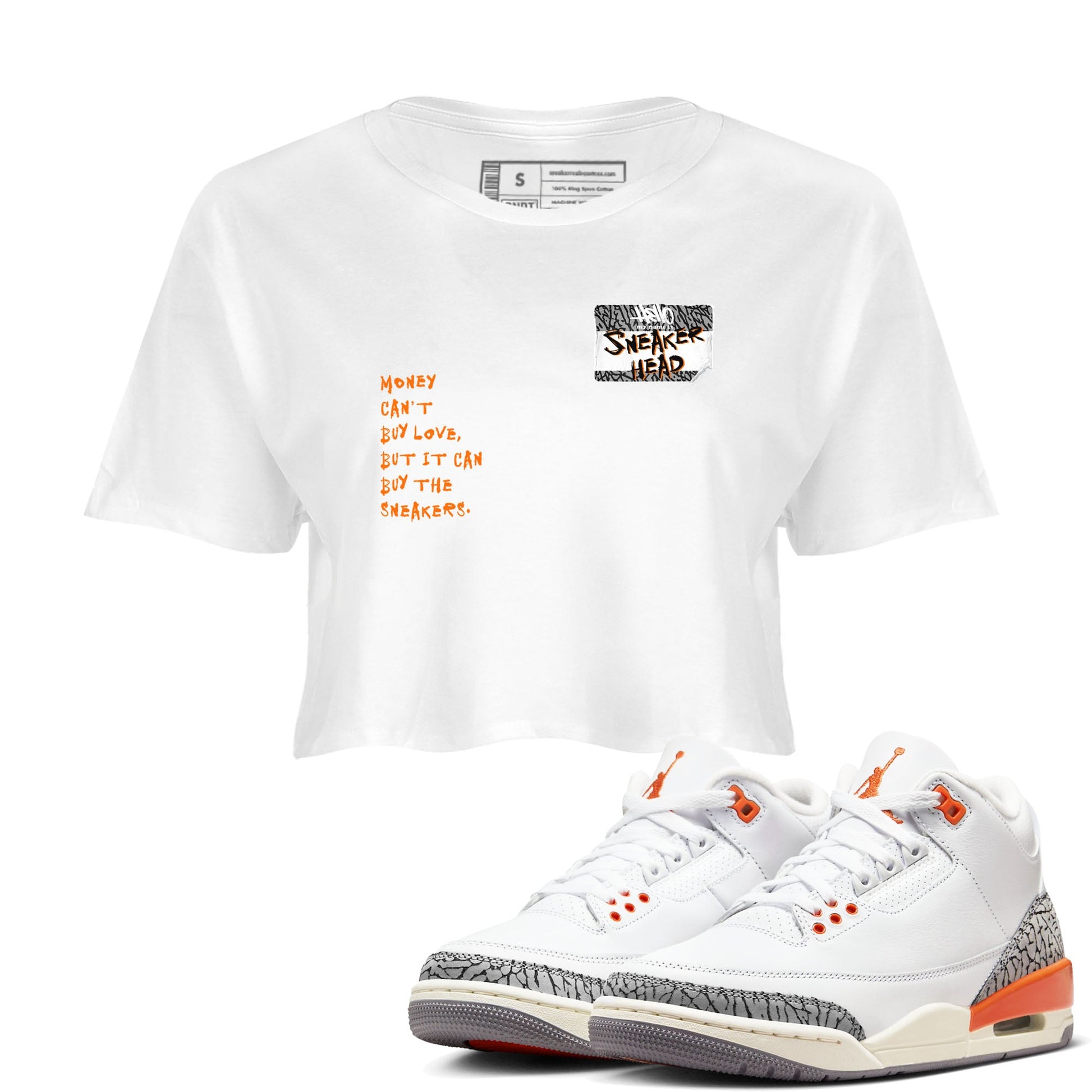 3s Georgia Peach shirt to match jordans Sneakerhead Badge sneaker tees Air Jordan 3 Georgia Peach SNRT Sneaker Release Tees White 1 crop length shirt