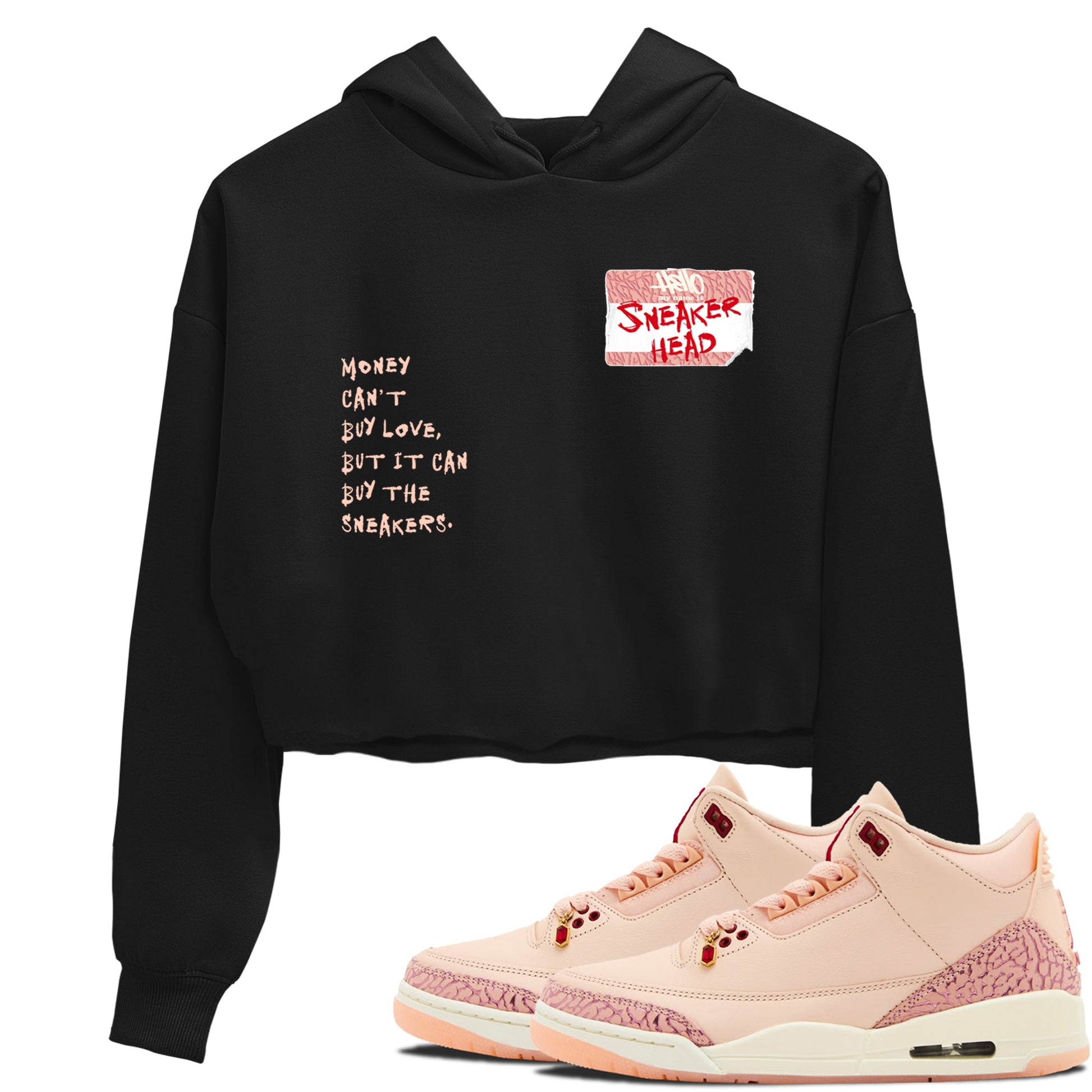 3s Valentines Day shirts to match jordans Sneakerhead Badge best t shirts to wear with jordans Air Jordan 3 Valentines Day match shoes to clothes SNRT Sneaker Tees unisex cotton Black 1 crop tee
