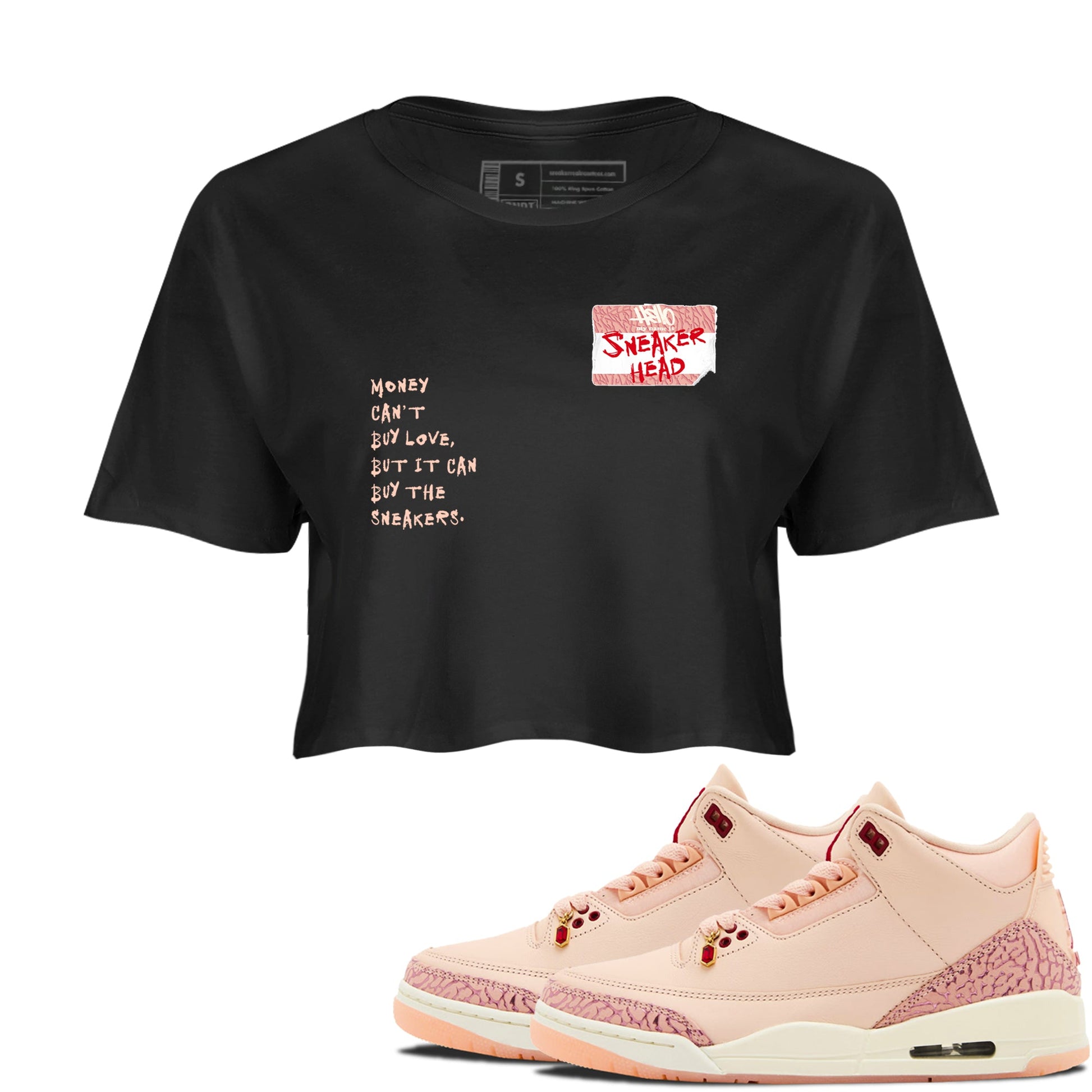 3s Valentines Day shirts to match jordans Sneakerhead Badge best t shirts to wear with jordans Air Jordan 3 Valentines Day match shoes to clothes SNRT Sneaker Tees unisex cotton Black 1 crop tee