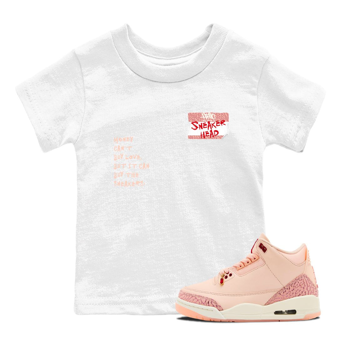 3s Valentines Day shirts to match jordans Sneakerhead Badge best t shirts to wear with jordans Air Jordan 3 Valentines Day match shoes to clothes SNRT Sneaker Tees Youth Baby White 1 tee