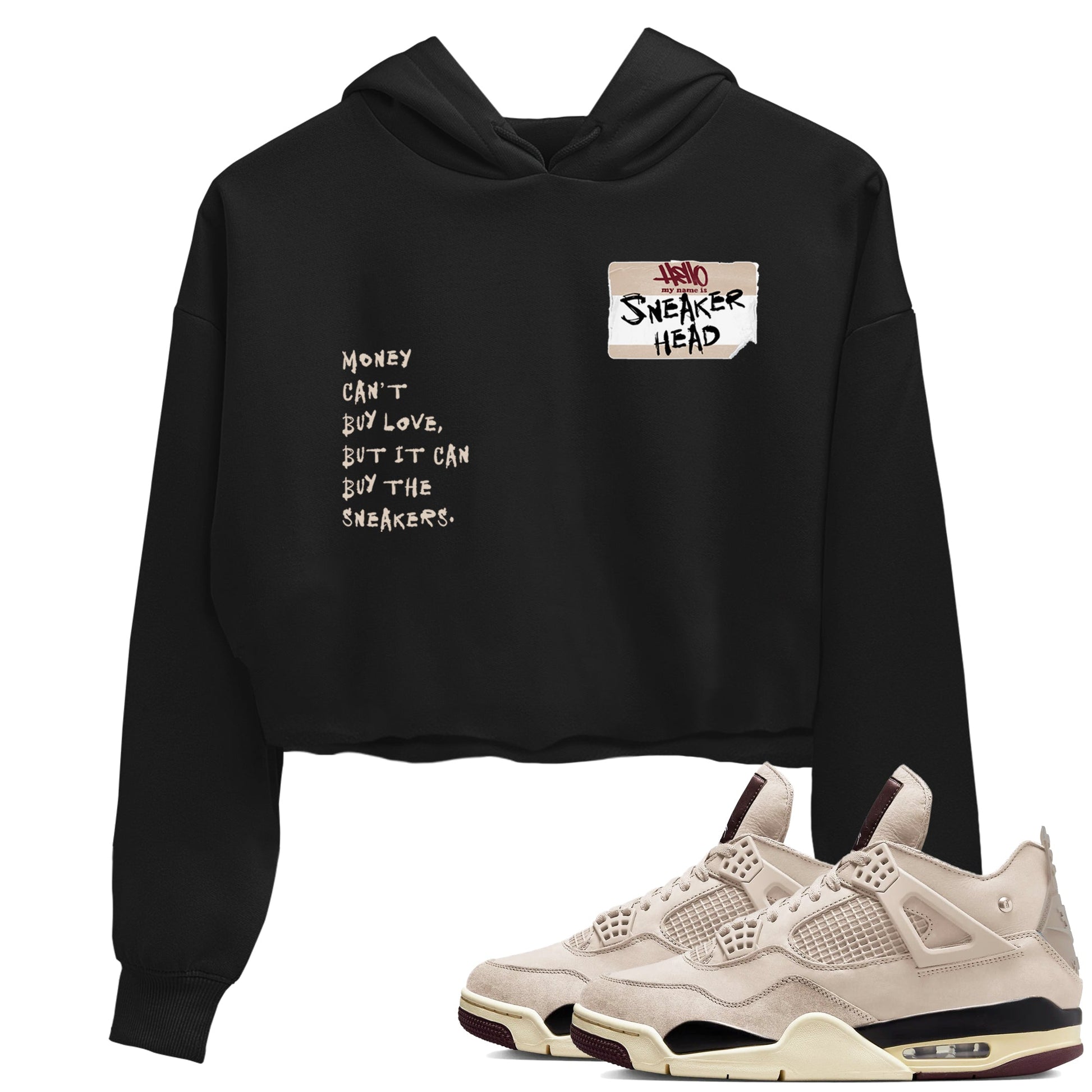 4s A Ma Maniere x Fossil Stone shirts to match jordans Sneakerhead Badge sneaker match tees Air Jordan 4 A Ma Maniere x Fossil Stone match shoes to clothes SNRT Sneaker Tees unisex cotton Black 1 crop tee
