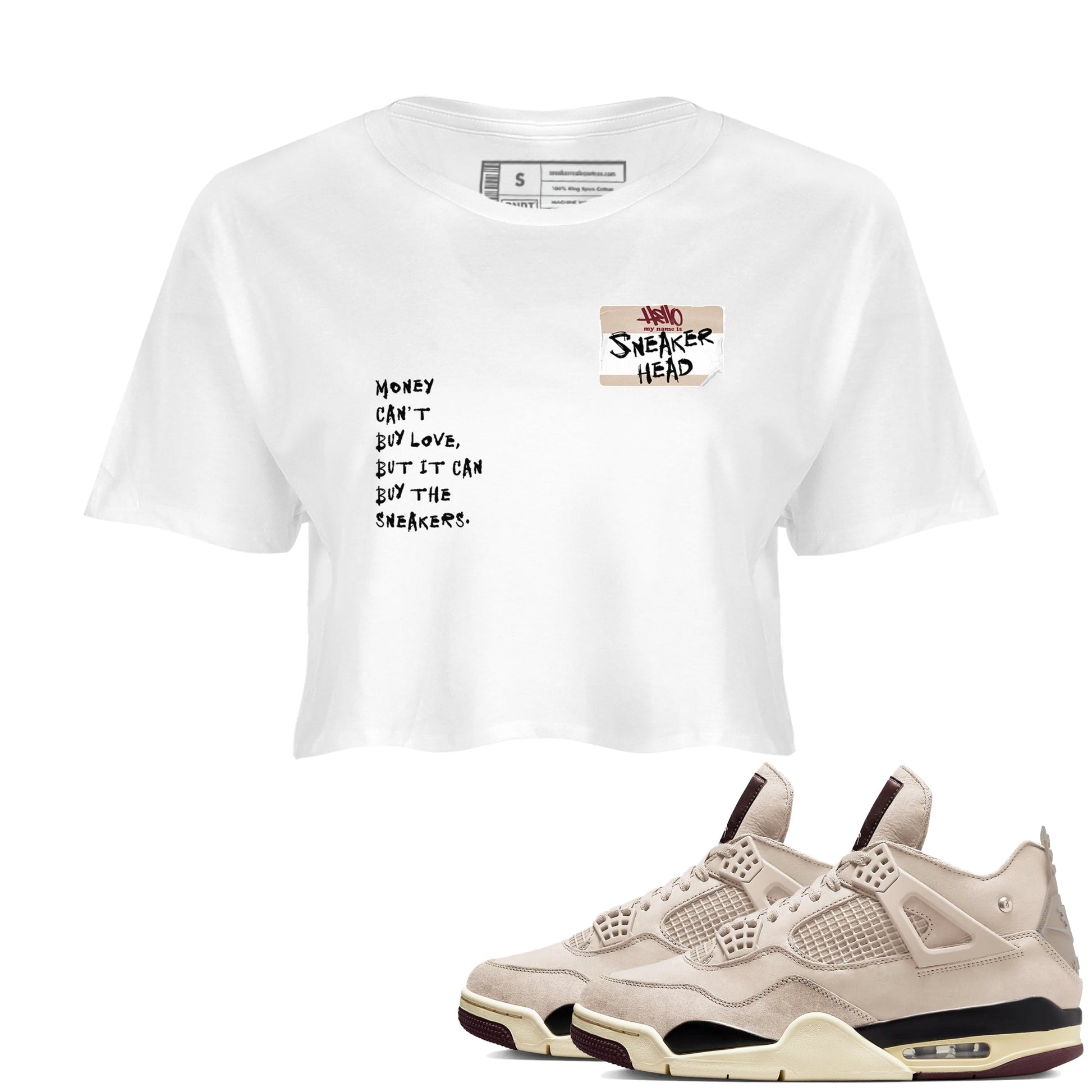4s A Ma Maniere x Fossil Stone shirts to match jordans Sneakerhead Badge sneaker match tees Air Jordan 4 A Ma Maniere x Fossil Stone match shoes to clothes SNRT Sneaker Tees unisex cotton White 1 crop tee