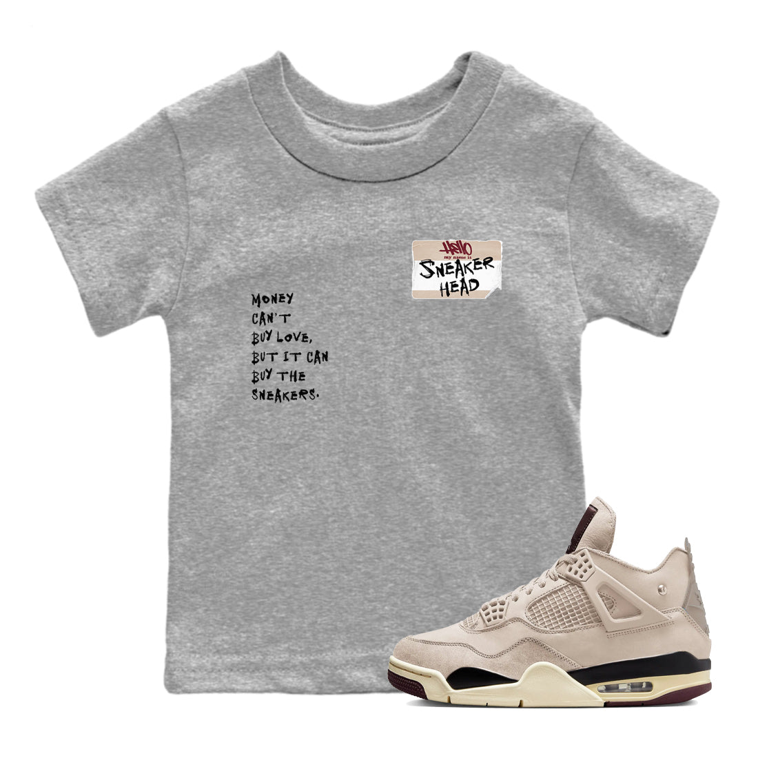 4s A Ma Maniere x Fossil Stone shirts to match jordans Sneakerhead Badge sneaker match tees Air Jordan 4 A Ma Maniere x Fossil Stone match shoes to clothes SNRT Sneaker Tees Youth Baby Heather Grey 1 tee