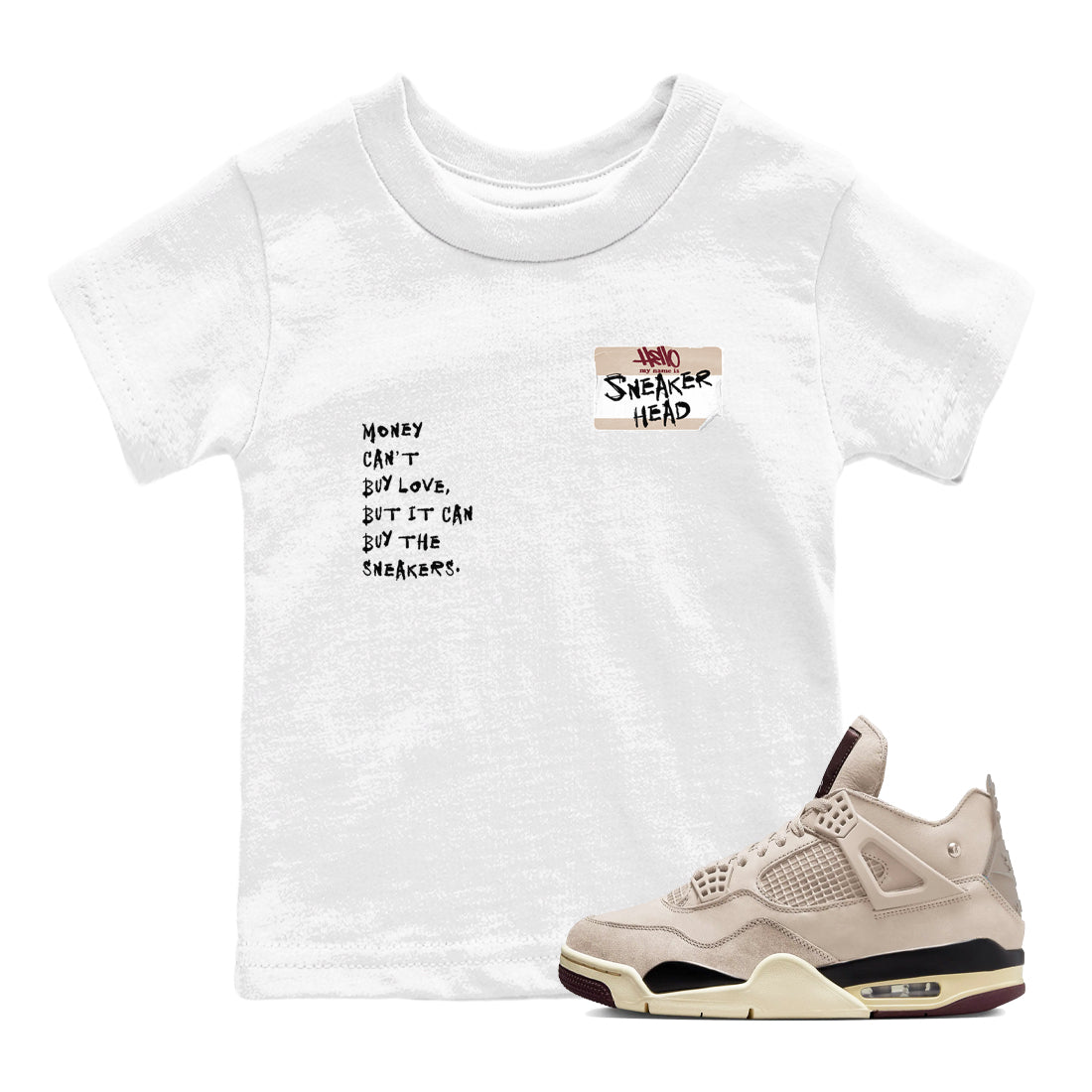 4s A Ma Maniere x Fossil Stone shirts to match jordans Sneakerhead Badge sneaker match tees Air Jordan 4 A Ma Maniere x Fossil Stone match shoes to clothes SNRT Sneaker Tees Youth Baby White 1 tee