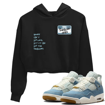 Sneaker match tees – Sneaker Tees To Match 4s Worn Blue Air Jordan 4 Denim Shoes – Sneakerhead Badge Crop T-Shirt Black 1