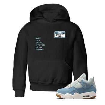 Sneaker match tees – Sneaker Tees To Match 4s Worn Blue Air Jordan 4 Denim Shoes – Sneakerhead Badge Kids T-Shirt Black 1