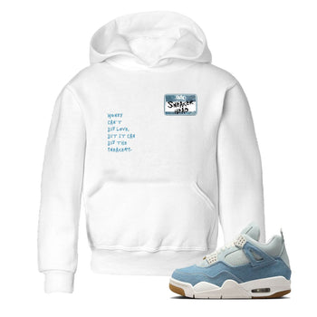 Sneaker match tees – Sneaker Tees To Match 4s Worn Blue Air Jordan 4 Denim Shoes – Sneakerhead Badge Kids T-Shirt White 1