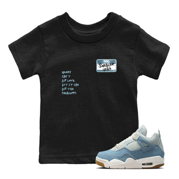 Sneaker match tees – Sneaker Tees To Match 4s Worn Blue Air Jordan 4 Denim Shoes – Sneakerhead Badge Kids T-Shirt Black 1