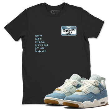 Sneaker match tees – Sneaker Tees To Match 4s Worn Blue Air Jordan 4 Denim Shoes – Sneakerhead Badge Tee Black 1