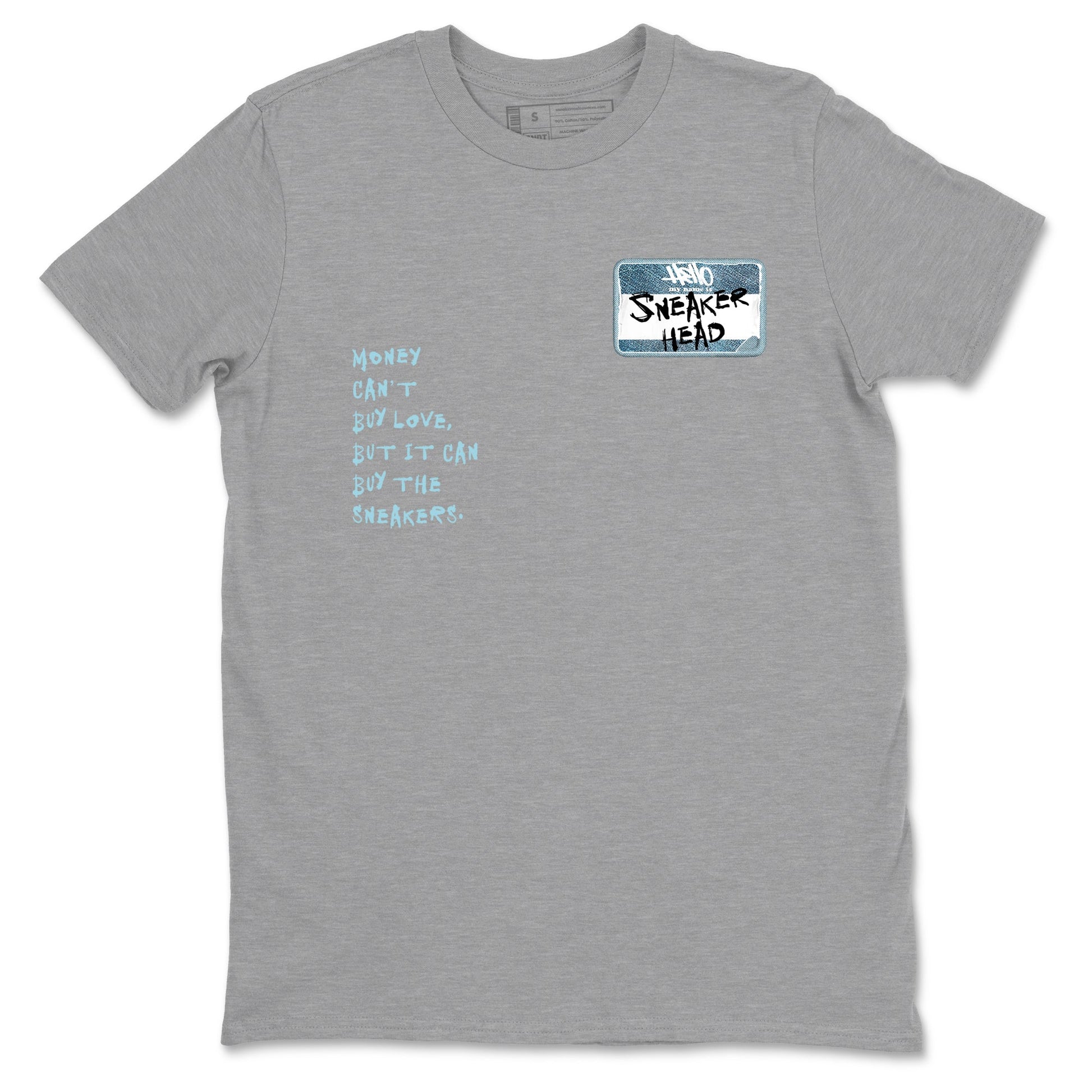 Sneaker match tees – Sneaker Tees To Match 4s Worn Blue Air Jordan 4 Denim Shoes – Sneakerhead Badge Tee Heather Grey 2