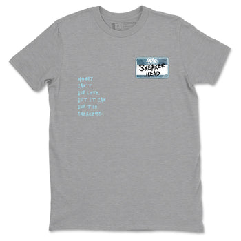 Sneaker match tees – Sneaker Tees To Match 4s Worn Blue Air Jordan 4 Denim Shoes – Sneakerhead Badge Tee Heather Grey 2