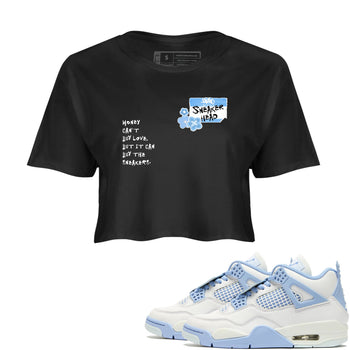 4s Forget Me Not shirts to match jordans Sneakerhead Badge graphic tees Air Jordan 4 Forget Me Not match shoes to clothes SNRT Sneaker Tees unisex cotton Black 1 crop tee