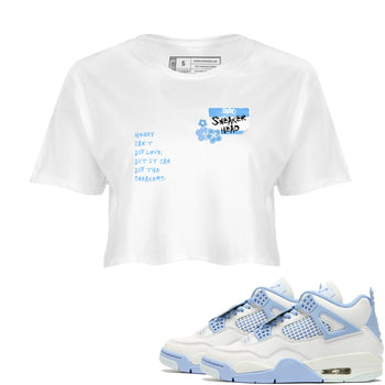 4s Forget Me Not shirts to match jordans Sneakerhead Badge graphic tees Air Jordan 4 Forget Me Not match shoes to clothes SNRT Sneaker Tees unisex cotton White 1 crop tee
