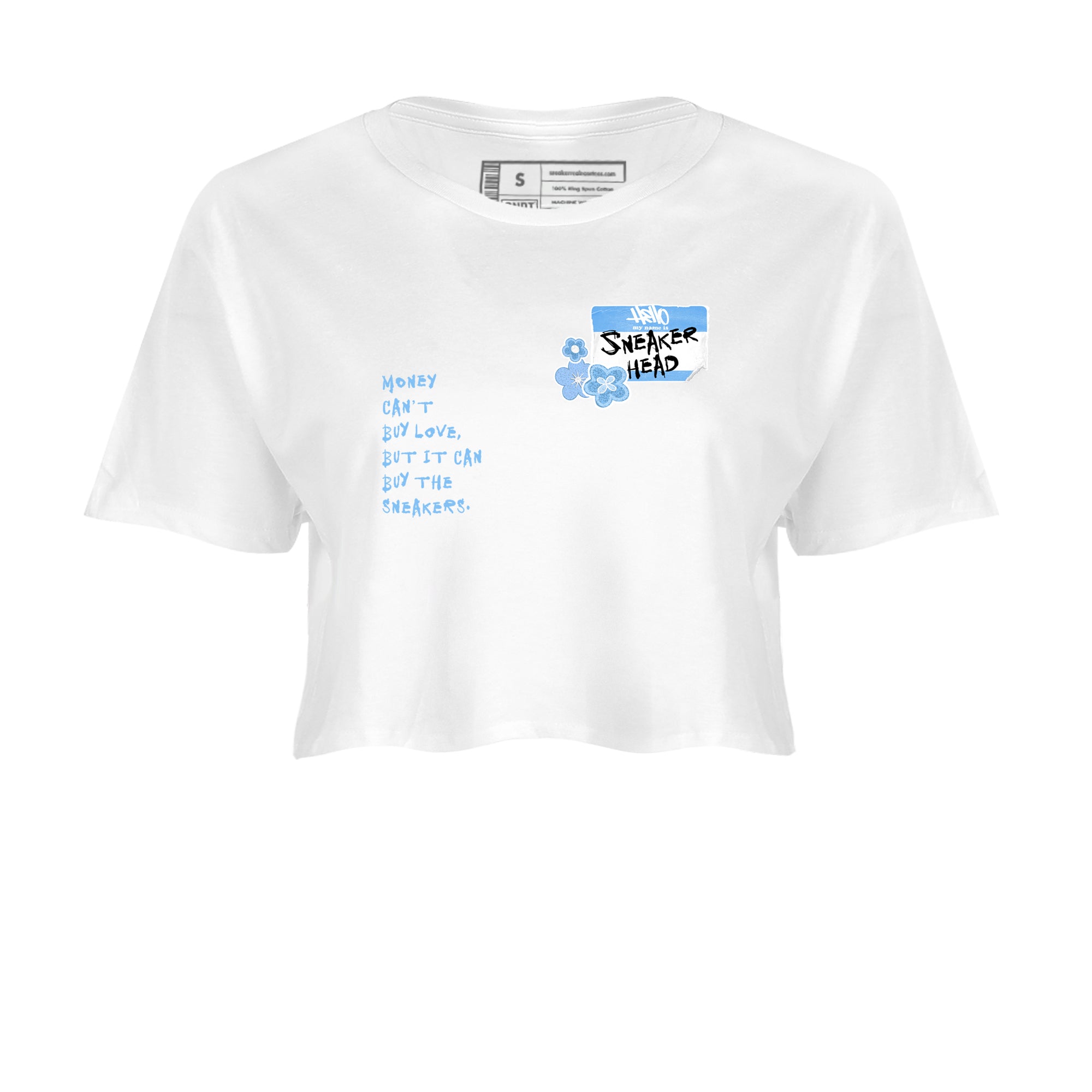 4s Forget Me Not shirts to match jordans Sneakerhead Badge graphic tees Air Jordan 4 Forget Me Not match shoes to clothes SNRT Sneaker Tees unisex cotton White 2 crop tee