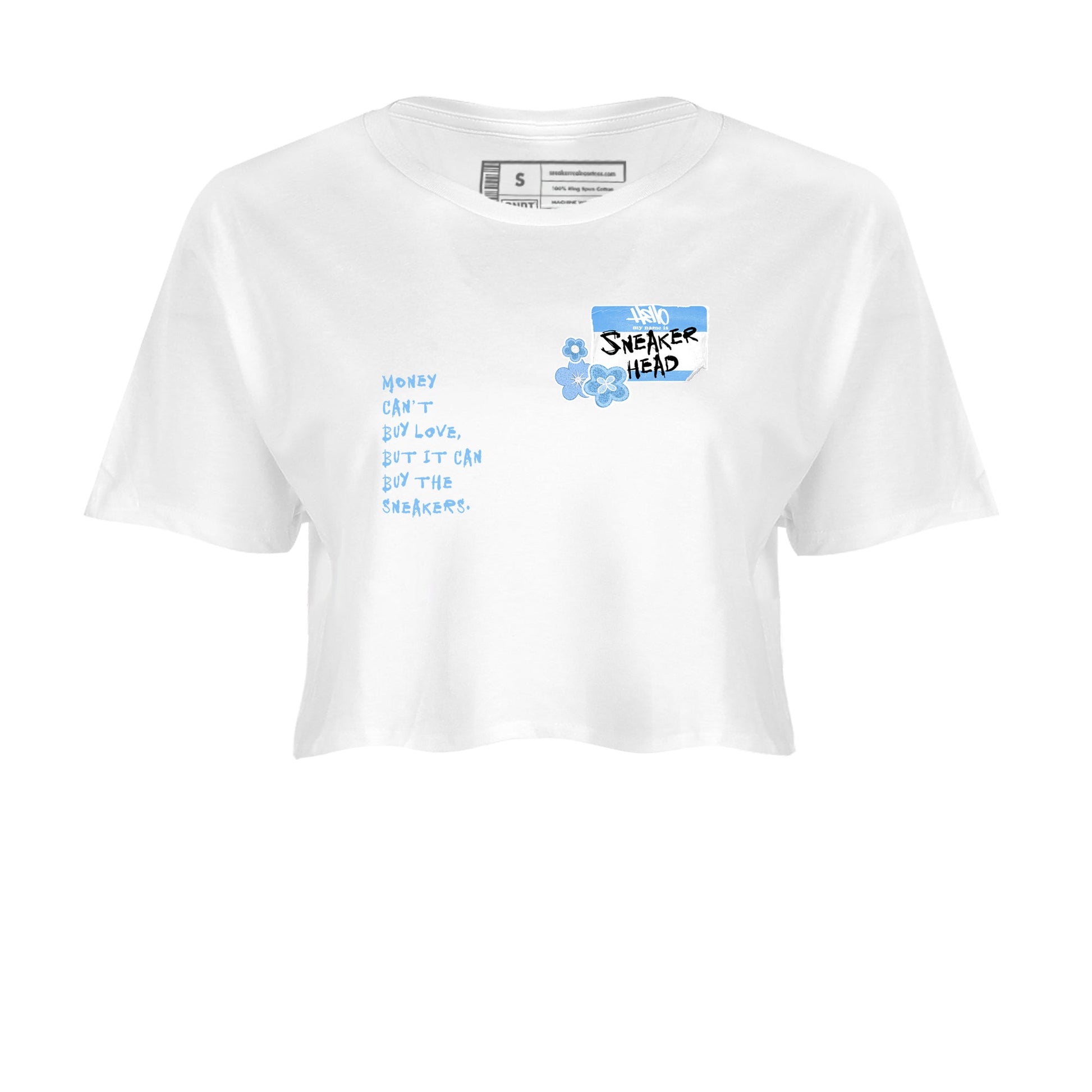 4s Forget Me Not shirts to match jordans Sneakerhead Badge graphic tees Air Jordan 4 Forget Me Not match shoes to clothes SNRT Sneaker Tees unisex cotton White 2 crop tee