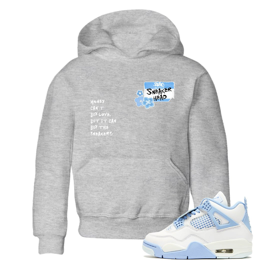 4s Forget Me Not shirts to match jordans Sneakerhead Badge graphic tees Air Jordan 4 Forget Me Not match shoes to clothes SNRT Sneaker Tees Youth Baby Heather Grey 1 tee