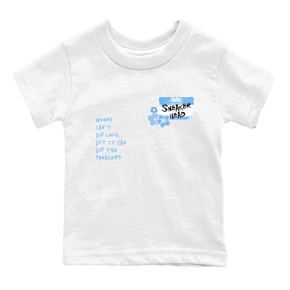 4s Forget Me Not shirts to match jordans Sneakerhead Badge graphic tees Air Jordan 4 Forget Me Not match shoes to clothes SNRT Sneaker Tees Youth Baby White 2 tee