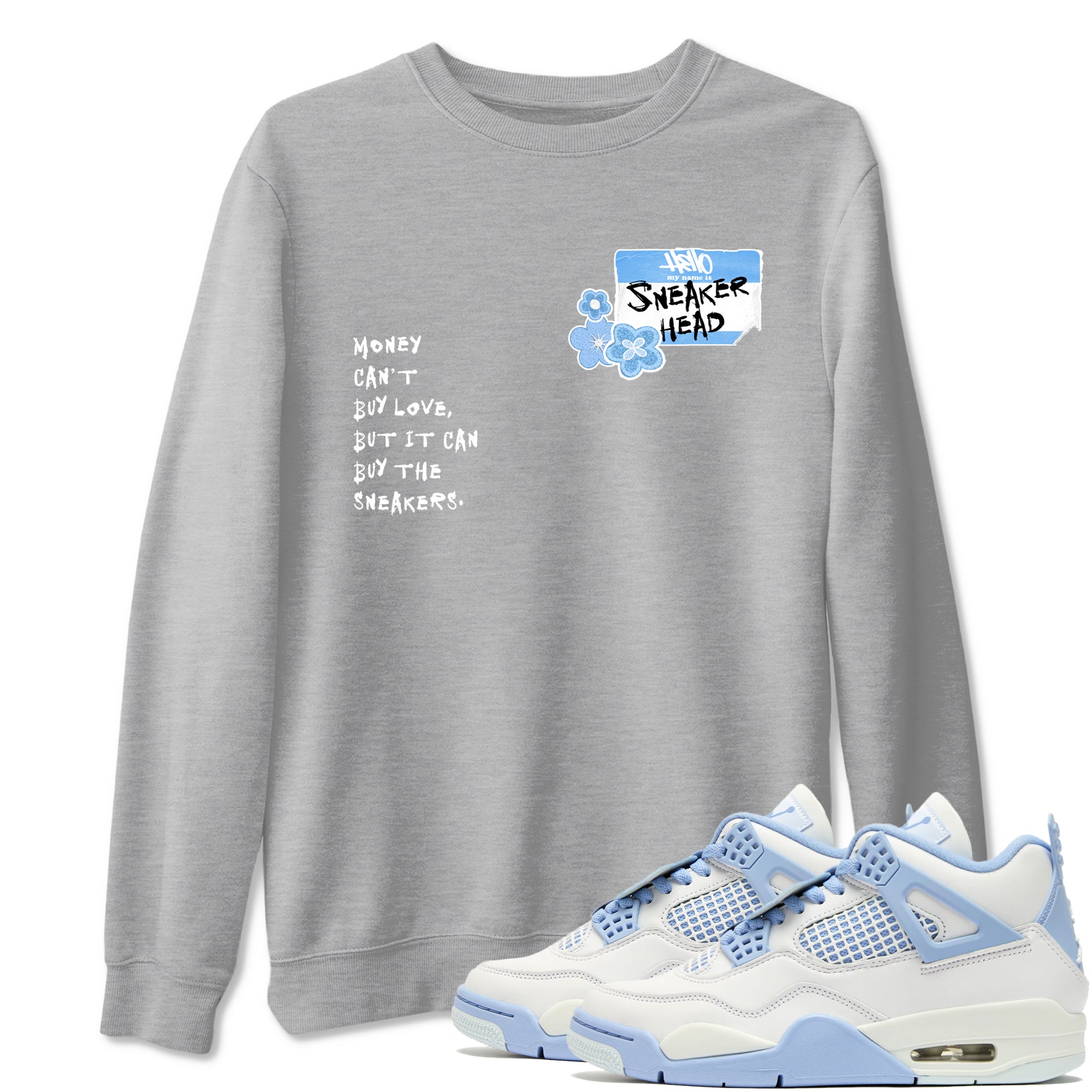 4s Forget Me Not shirts to match jordans Sneakerhead Badge graphic tees Air Jordan 4 Forget Me Not match shoes to clothes SNRT Sneaker Tees unisex cotton Heather Grey 1 shirts