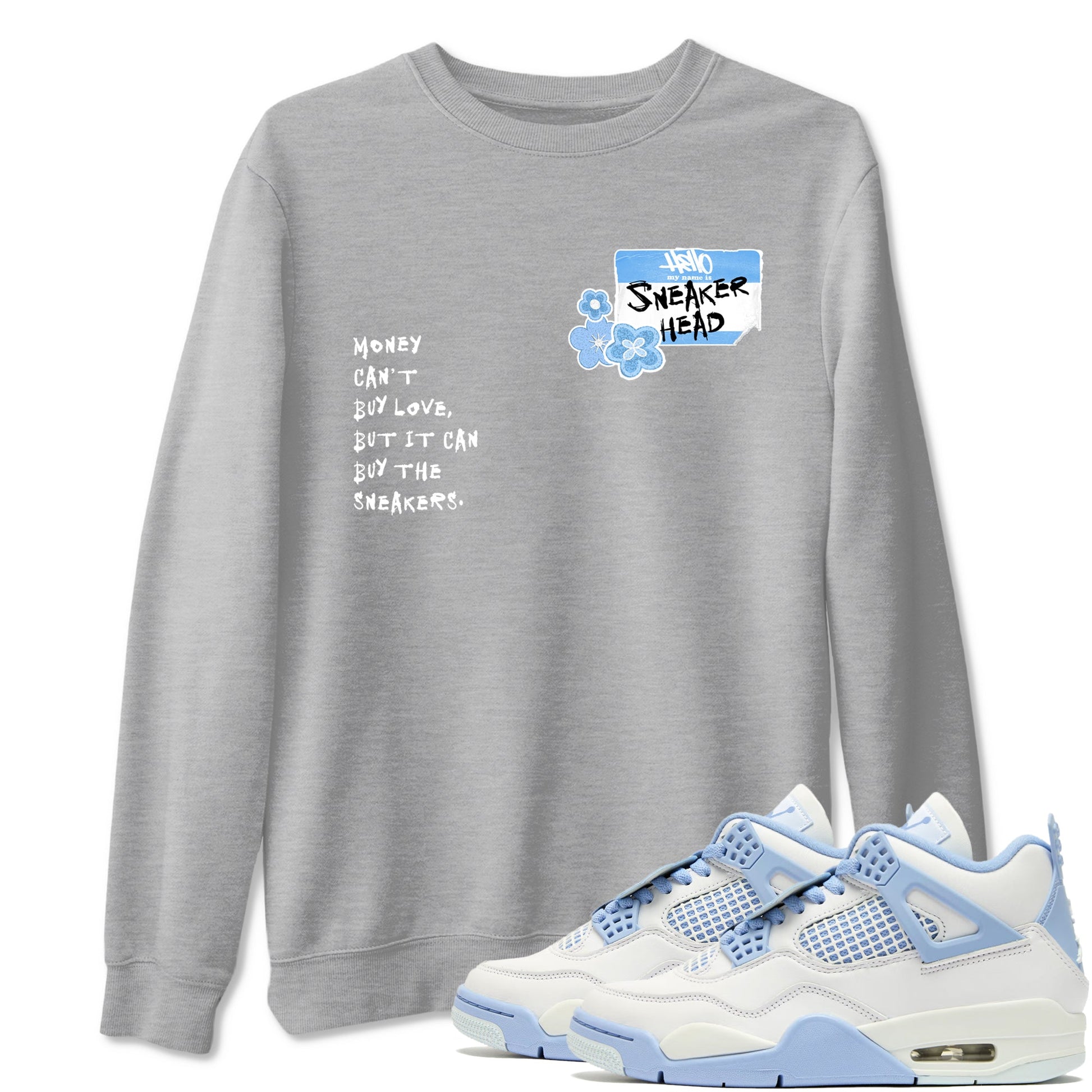 4s Forget Me Not shirts to match jordans Sneakerhead Badge graphic tees Air Jordan 4 Forget Me Not match shoes to clothes SNRT Sneaker Tees unisex cotton Heather Grey 1 shirts