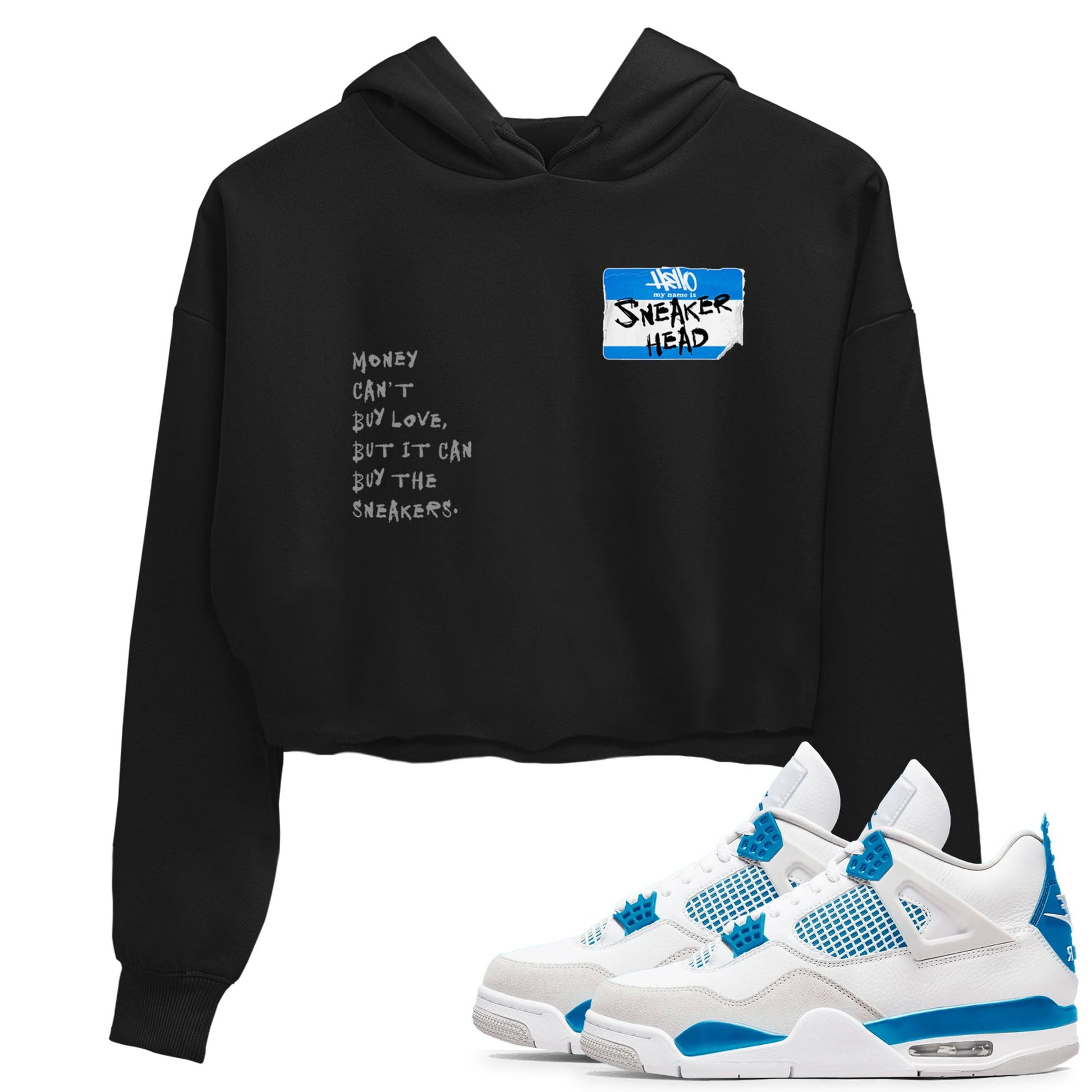 Air Jordan 4 Retro Military Blue shirt to match jordans Sneakerhead Badge sneaker tees AJ4 Military Blue SNRT Sneaker Release Tees Black 1 crop length shirt