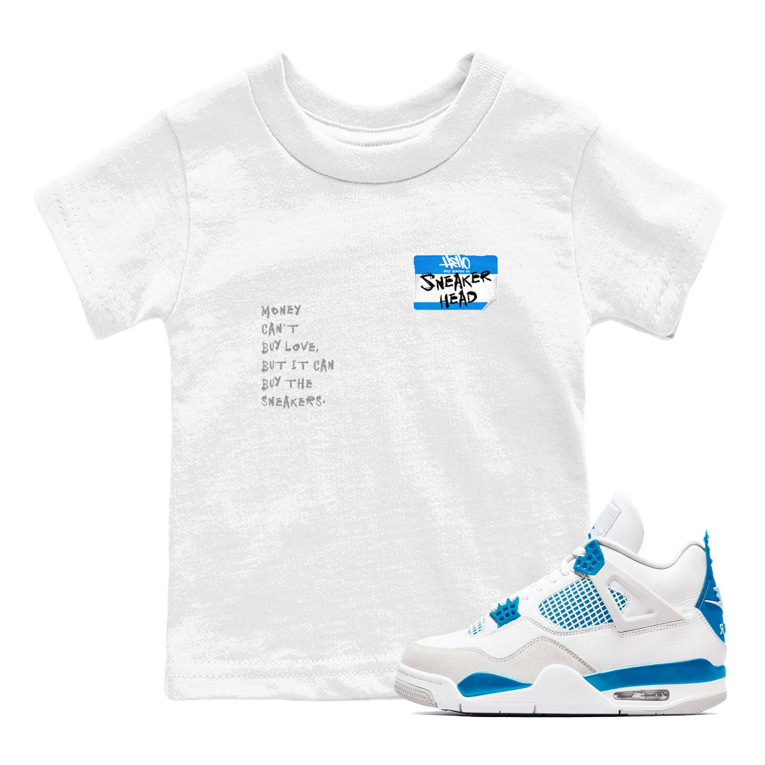 Air Jordan 4 Retro Military Blue shirt to match jordans Sneakerhead Badge sneaker tees AJ4 Military Blue SNRT Sneaker Release tees baby toddler White 1 cotton Shirt