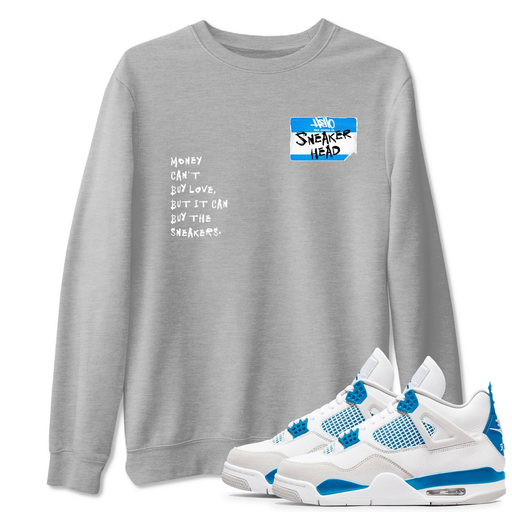 Air Jordan 4 Retro Military Blue shirt to match jordans Sneakerhead Badge sneaker tees AJ4 Military Blue SNRT Sneaker Release Tees unisex cotton Heather Grey 1 crew neck shirt