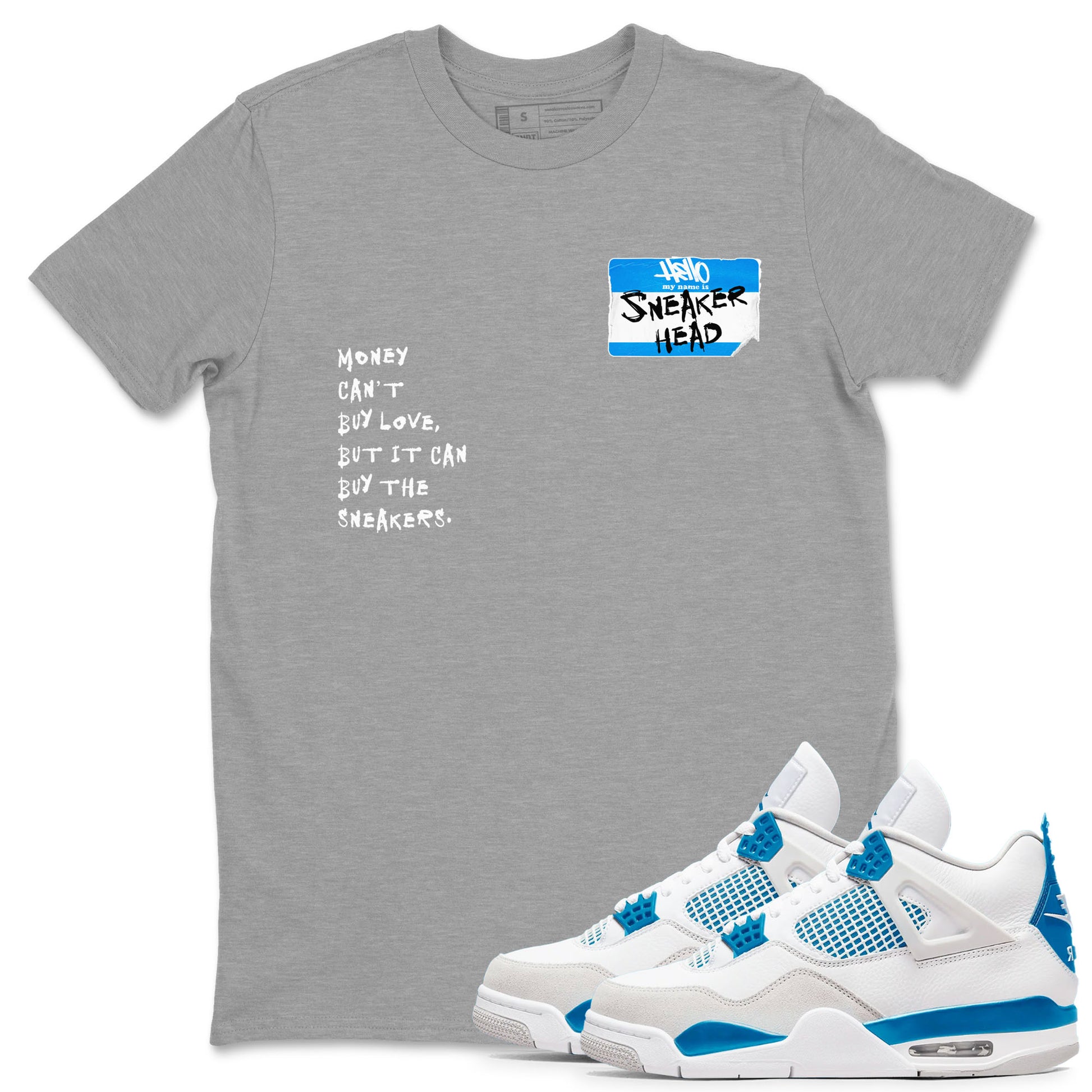 Air Jordan 4 Retro Military Blue shirt to match jordans Sneakerhead Badge sneaker tees AJ4 Military Blue SNRT Sneaker Release Tees unisex cotton Heather Grey 1 crew neck shirt