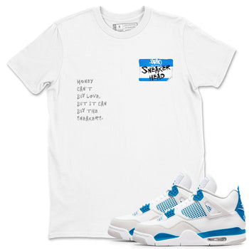 Air Jordan 4 Retro Military Blue shirt to match jordans Sneakerhead Badge sneaker tees AJ4 Military Blue SNRT Sneaker Release Tees unisex cotton White 1 crew neck shirt