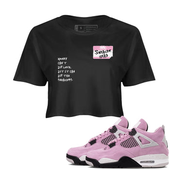 4s Orchid shirts to match jordans Sneakerhead Badge sneaker match tees Air Jordan 4 Orchid match shoes to clothes SNRT Sneaker Tees unisex cotton Black 1 crop tee