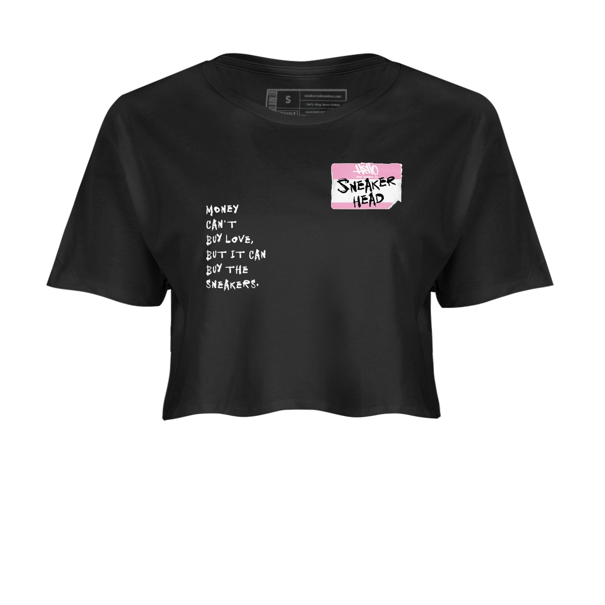 4s Orchid shirts to match jordans Sneakerhead Badge sneaker match tees Air Jordan 4 Orchid match shoes to clothes SNRT Sneaker Tees unisex cotton Black 2 crop tee