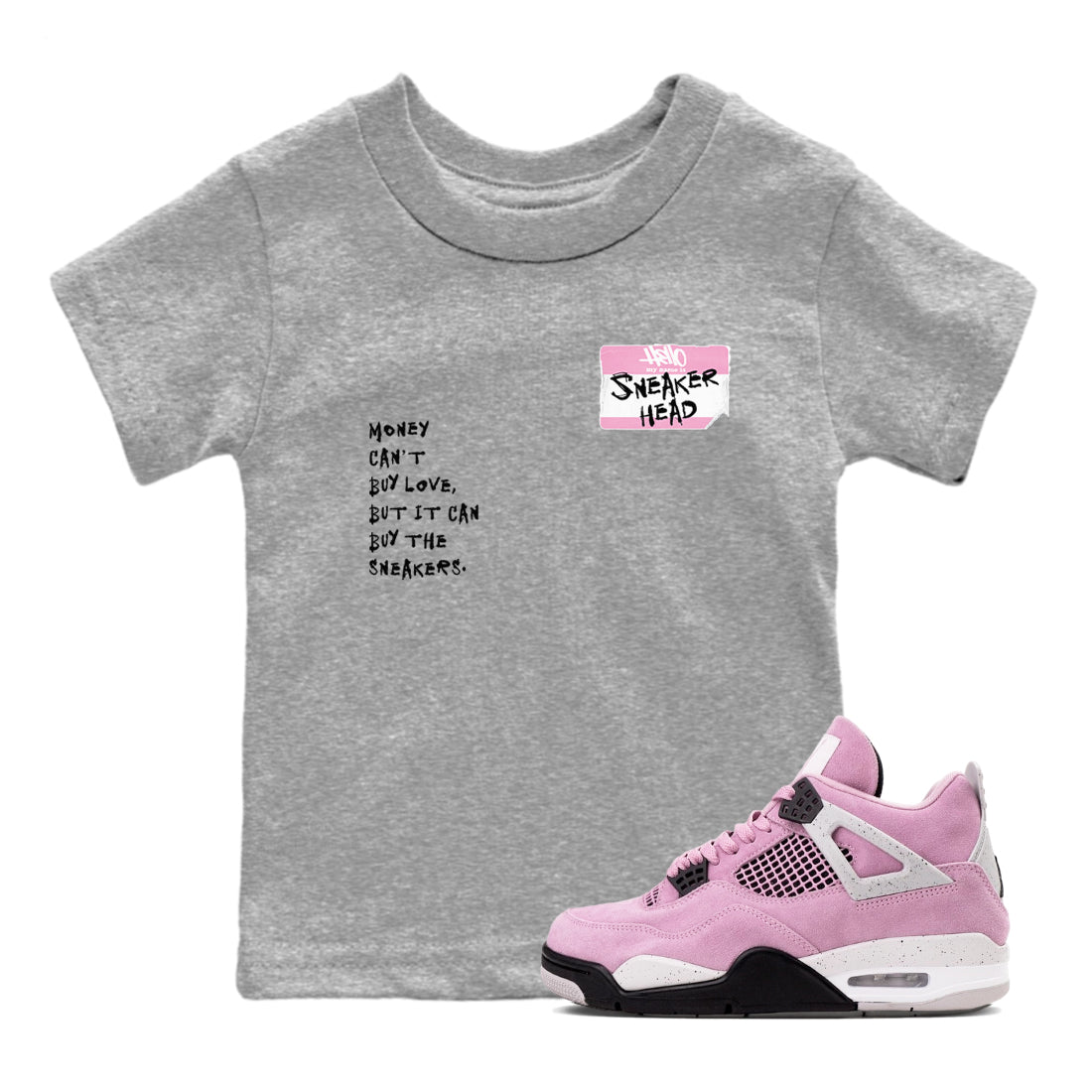 4s Orchid shirts to match jordans Sneakerhead Badge sneaker match tees Air Jordan 4 Orchid match shoes to clothes SNRT Sneaker Tees Youth Baby Heather Grey 1 tee