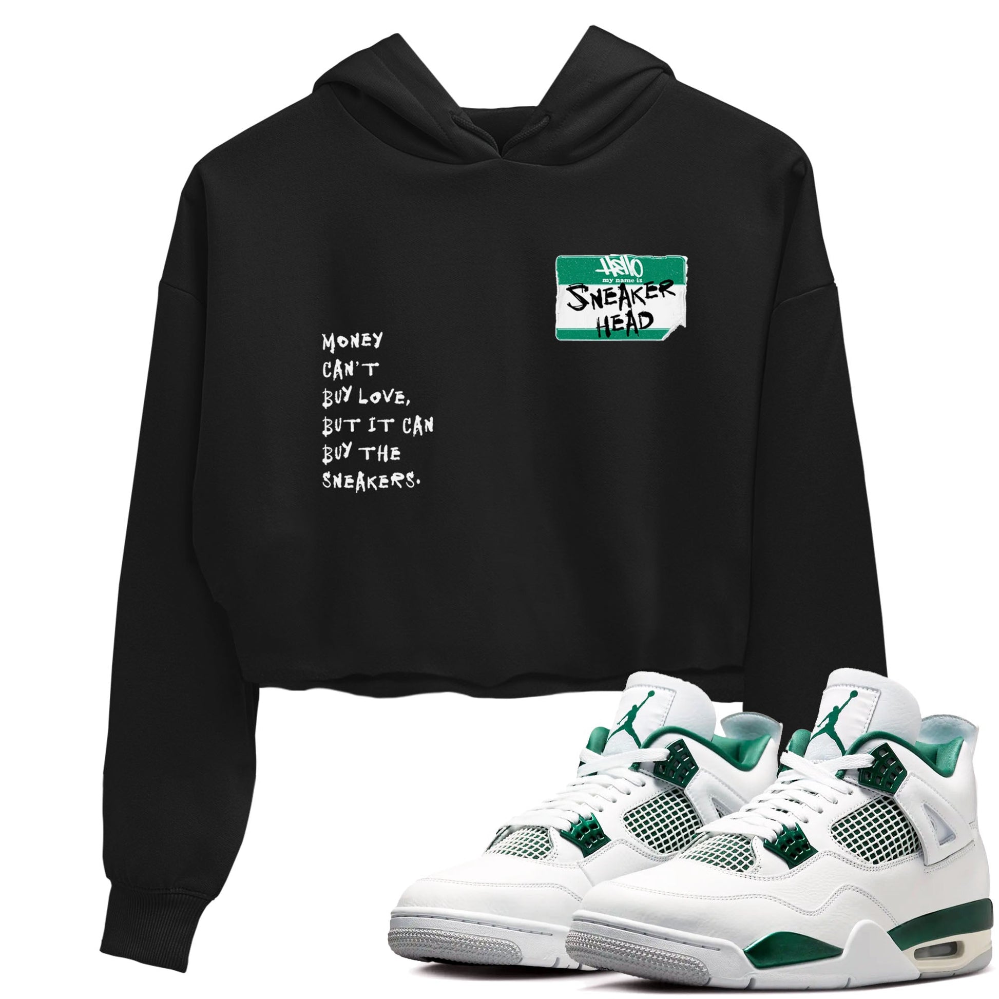 4s Oxidized Green shirts to match jordans Sneakerhead Badge sneaker match tees Air Jordan 4 Oxidized Green SNRT Sneaker Tees streetwear brand Black 1 crop tee