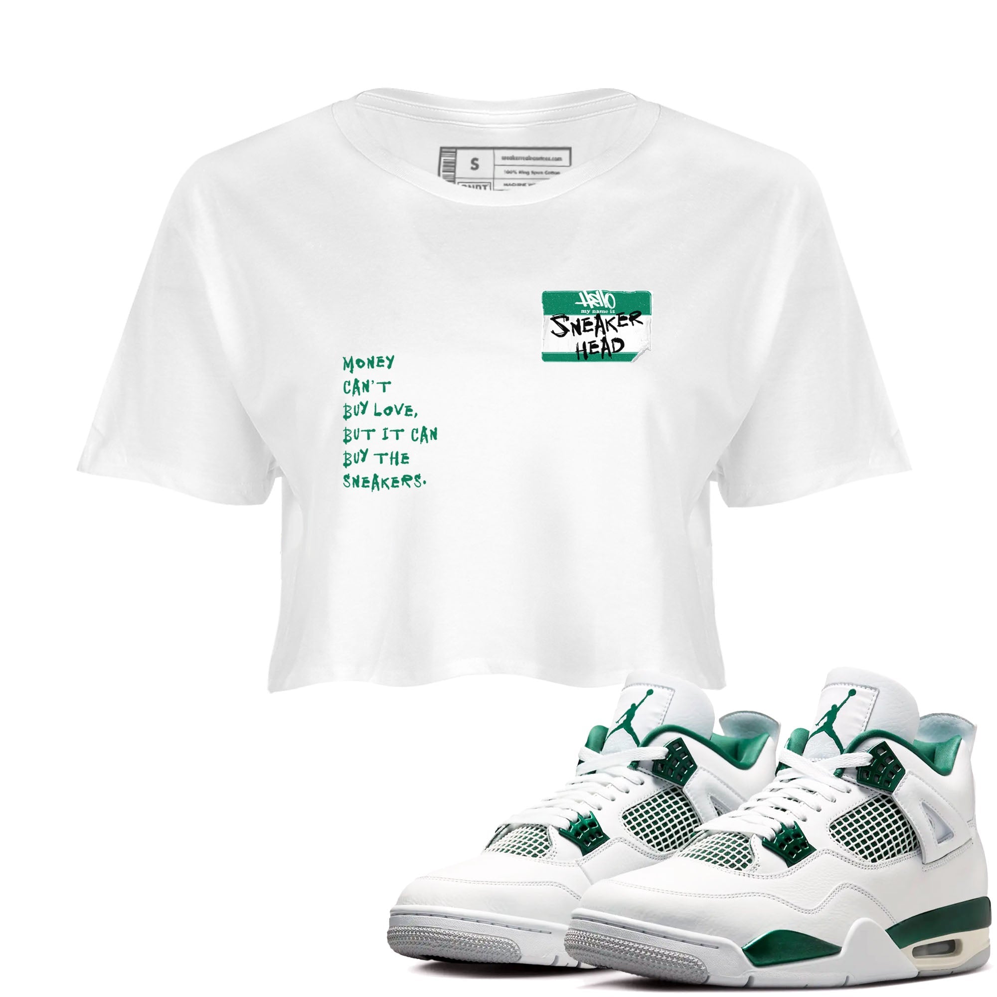 4s Oxidized Green shirts to match jordans Sneakerhead Badge sneaker match tees Air Jordan 4 Oxidized Green SNRT Sneaker Tees streetwear brand White 1 crop tee