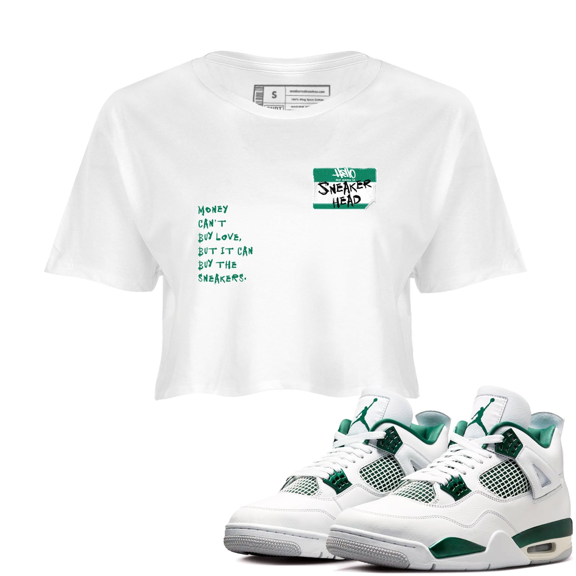 4s Oxidized Green shirts to match jordans Sneakerhead Badge sneaker match tees Air Jordan 4 Oxidized Green SNRT Sneaker Tees streetwear brand White 1 crop tee