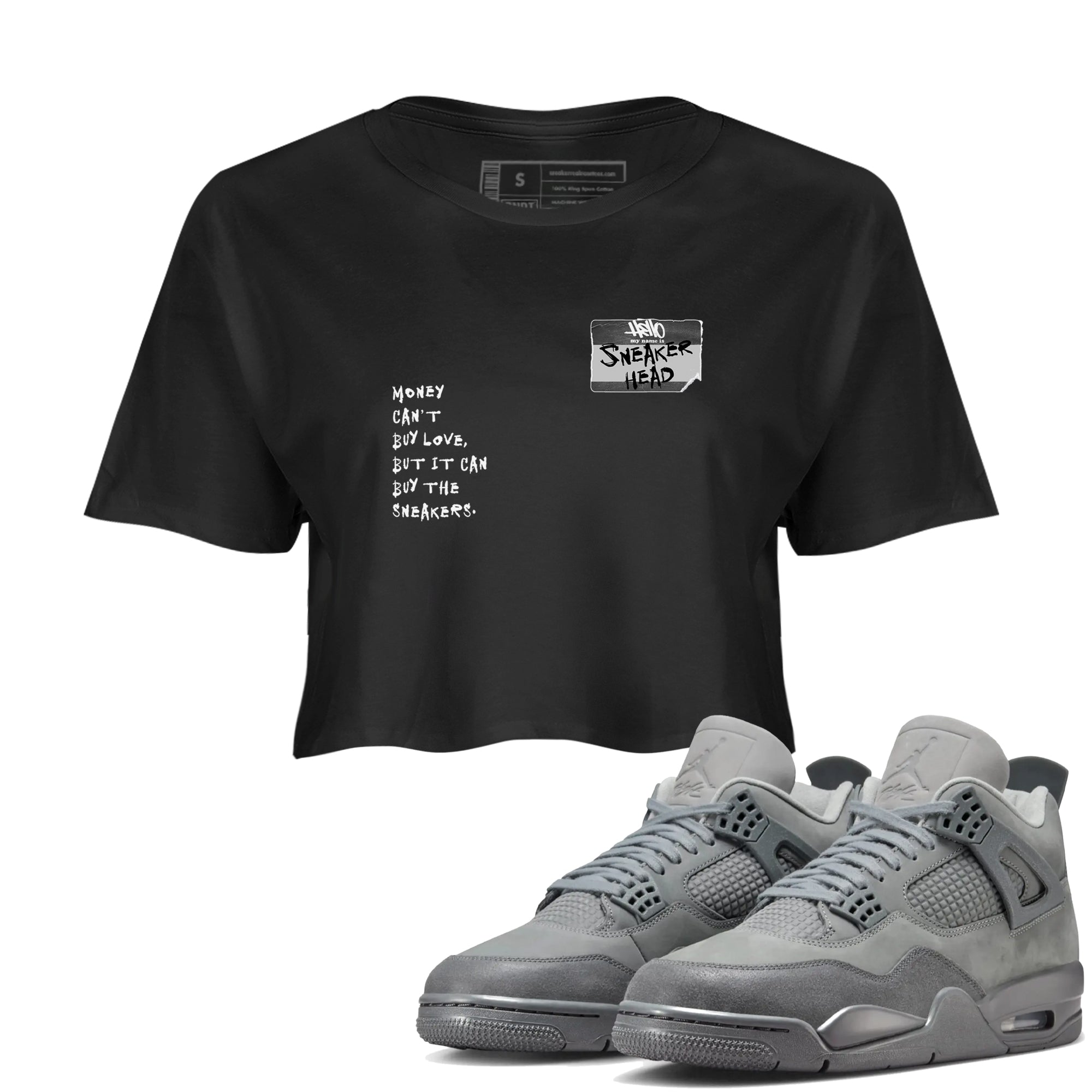 4s Wet Cement shirts to match jordans Sneakerhead Badge sneaker match tees Air Jordan 4 Wet Cement SNRT Sneaker Release Tees unisex cotton Black 1 Crop Shirts