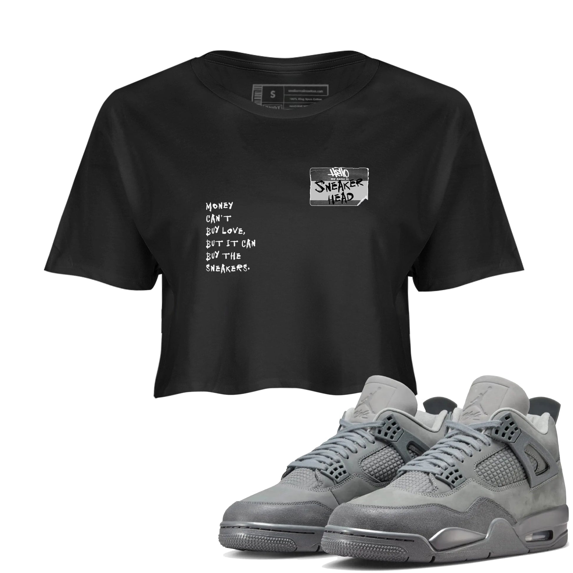 4s Wet Cement shirts to match jordans Sneakerhead Badge sneaker match tees Air Jordan 4 Wet Cement SNRT Sneaker Release Tees unisex cotton Black 1 Crop Shirts