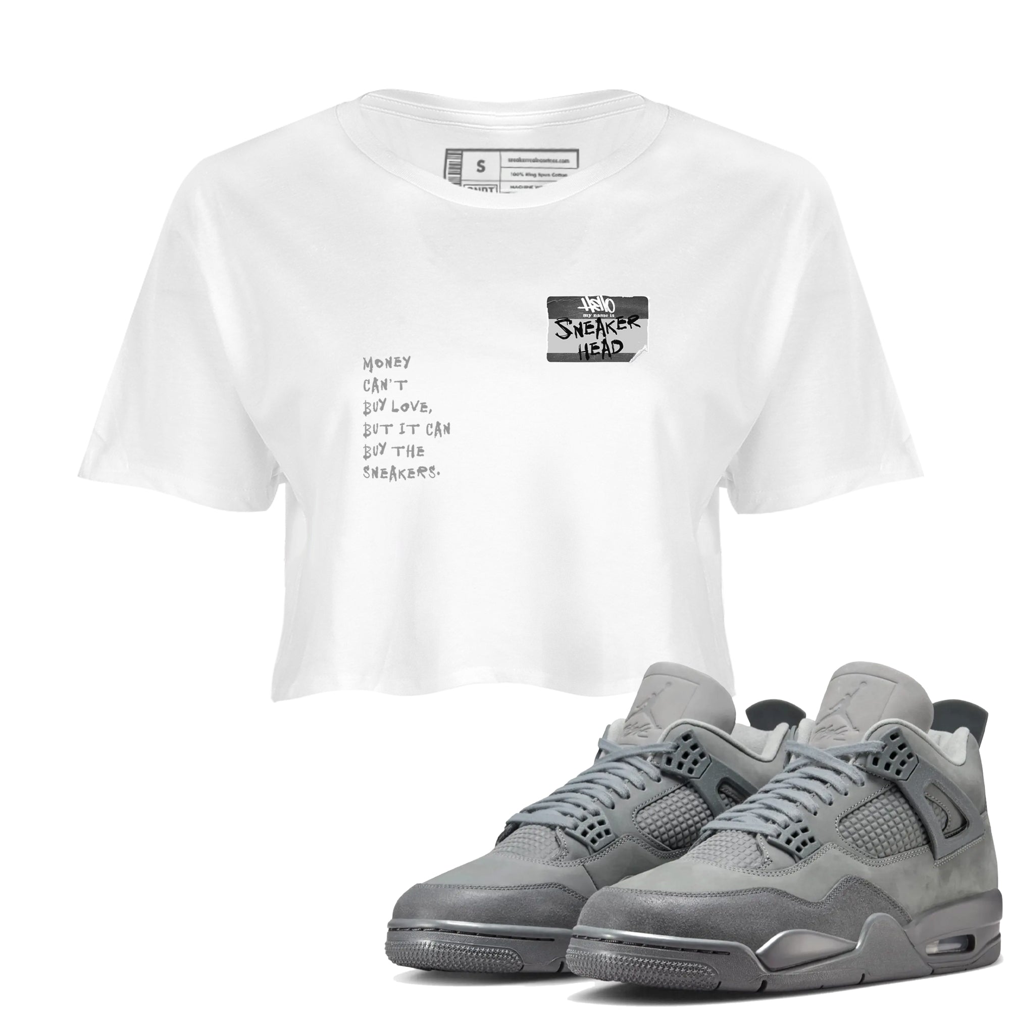 4s Wet Cement shirts to match jordans Sneakerhead Badge sneaker match tees Air Jordan 4 Wet Cement SNRT Sneaker Release Tees unisex cotton White 1 Crop Shirts