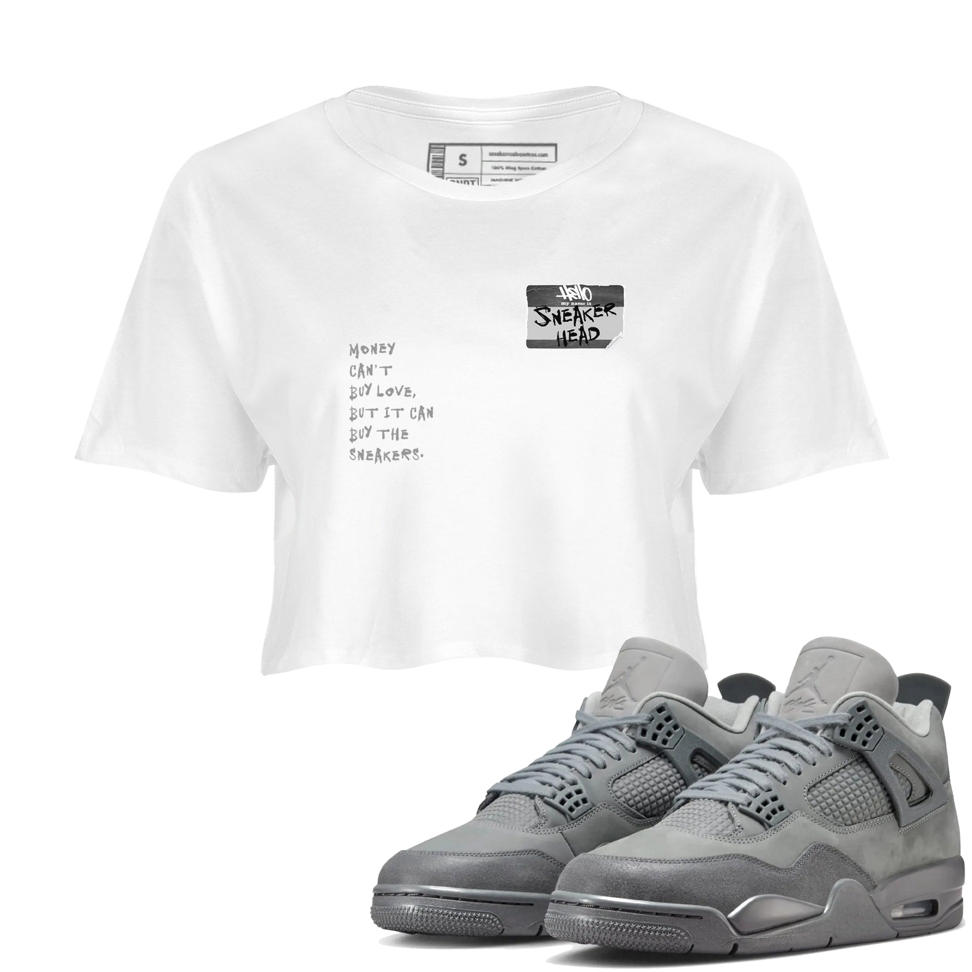 4s Wet Cement shirts to match jordans Sneakerhead Badge sneaker match tees Air Jordan 4 Wet Cement SNRT Sneaker Release Tees unisex cotton White 1 Crop Shirts