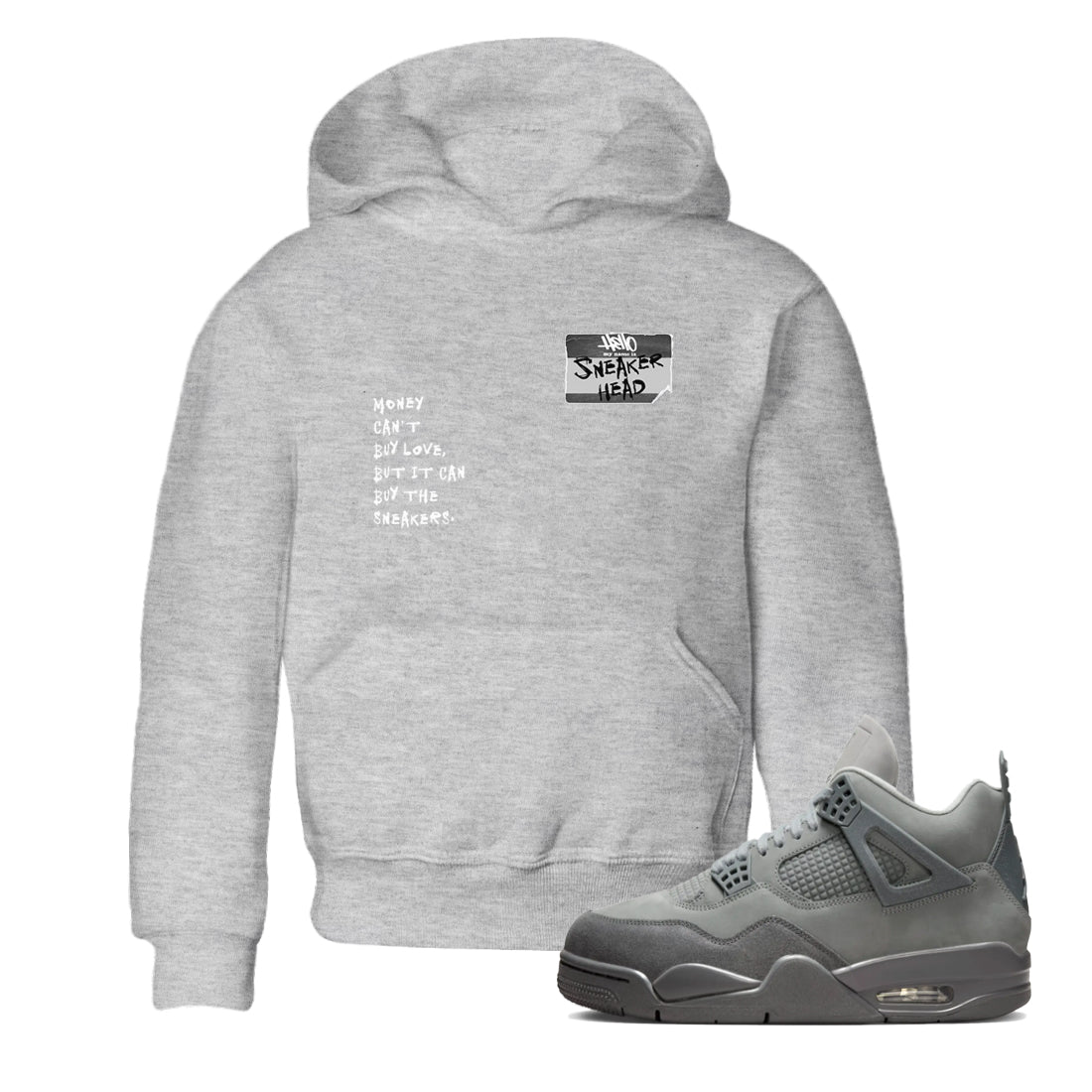 4s Wet Cement shirts to match jordans Sneakerhead Badge sneaker match tees Air Jordan 4 Wet Cement SNRT Sneaker Release Tees Youth Baby Heather Grey 1 crew neck shirts