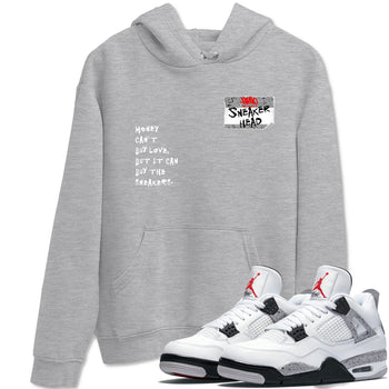 Sneakerhead Badge sneaker match t-shirt styled to complete your fit with the Air Jordan 4 White Cement sneakers, shown in Heather Grey 1.
