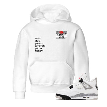 Sneakerhead Badge baby and kids t-shirt crafted for little sneakerheads to shine with the Air Jordan 4 White Cement sneakers, displayed in White 1.