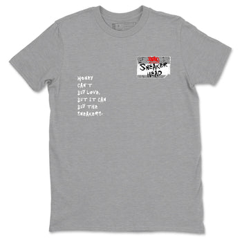 Sneakerhead Badge sneaker match t-shirt styled to complete your fit with the Air Jordan 4 White Cement sneakers, shown in Heather Grey 2.