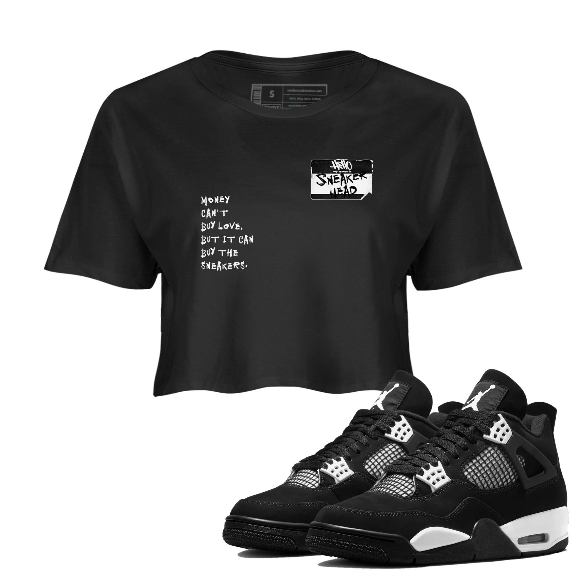 Air Jordan 4 White Thunder shirts to match jordans Sneakerhead Badge sneaker match tees Air Jordan 4 Retro White Thunder SNRT Sneaker Tees streetwear brand Black 1 crop tee